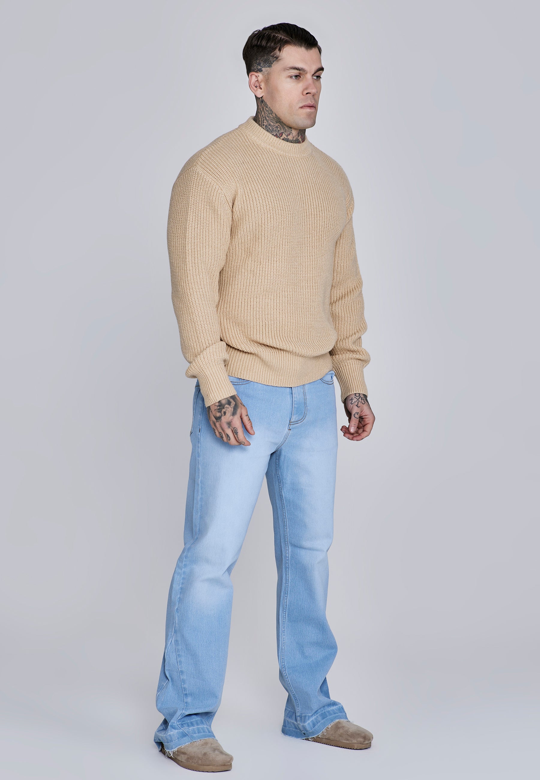 Knitted Sweater in Ecru Pullover SikSilk