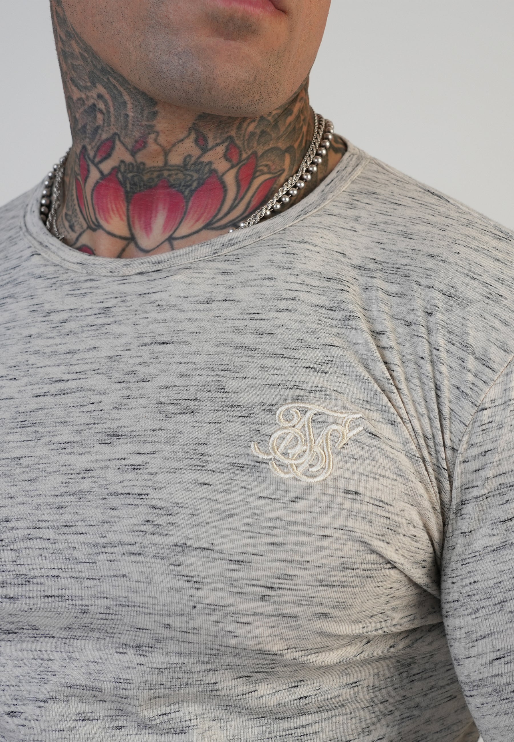Long Sleeve Marl T-Shirt in White T-Shirts SikSilk