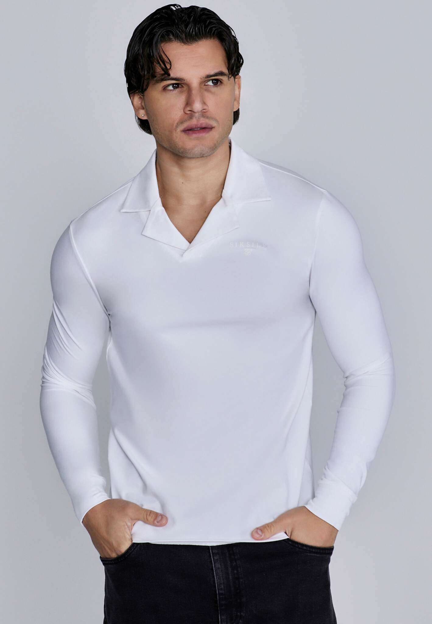 Long Sleeve Polo in White T-Shirts SikSilk