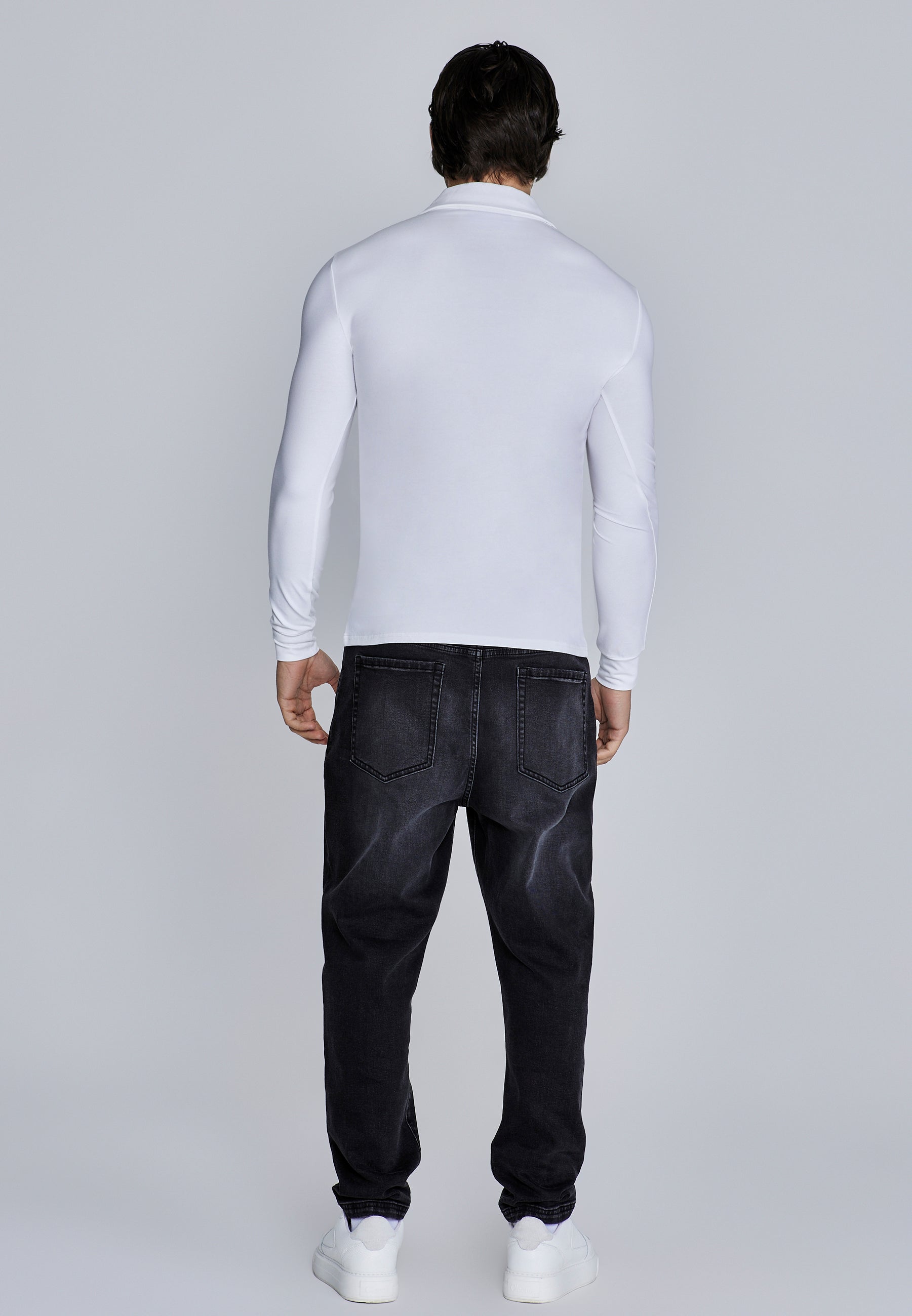 Long Sleeve Polo in White T-Shirts SikSilk