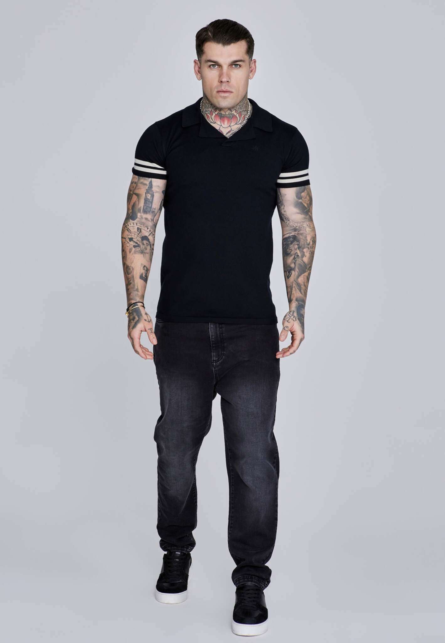 Tournament Revere Polo in Black T-Shirts SikSilk