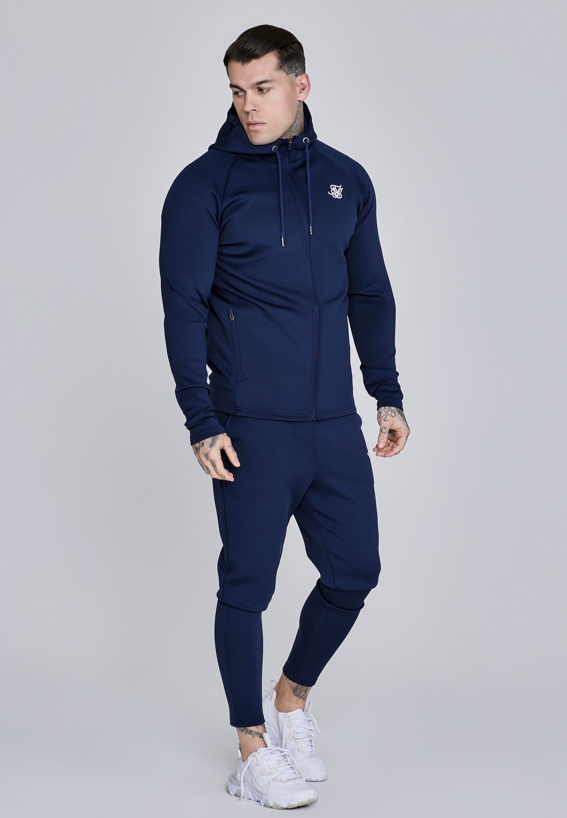 Essentials Poly FullZip Hoodie in Navy Sweatjacken SikSilk