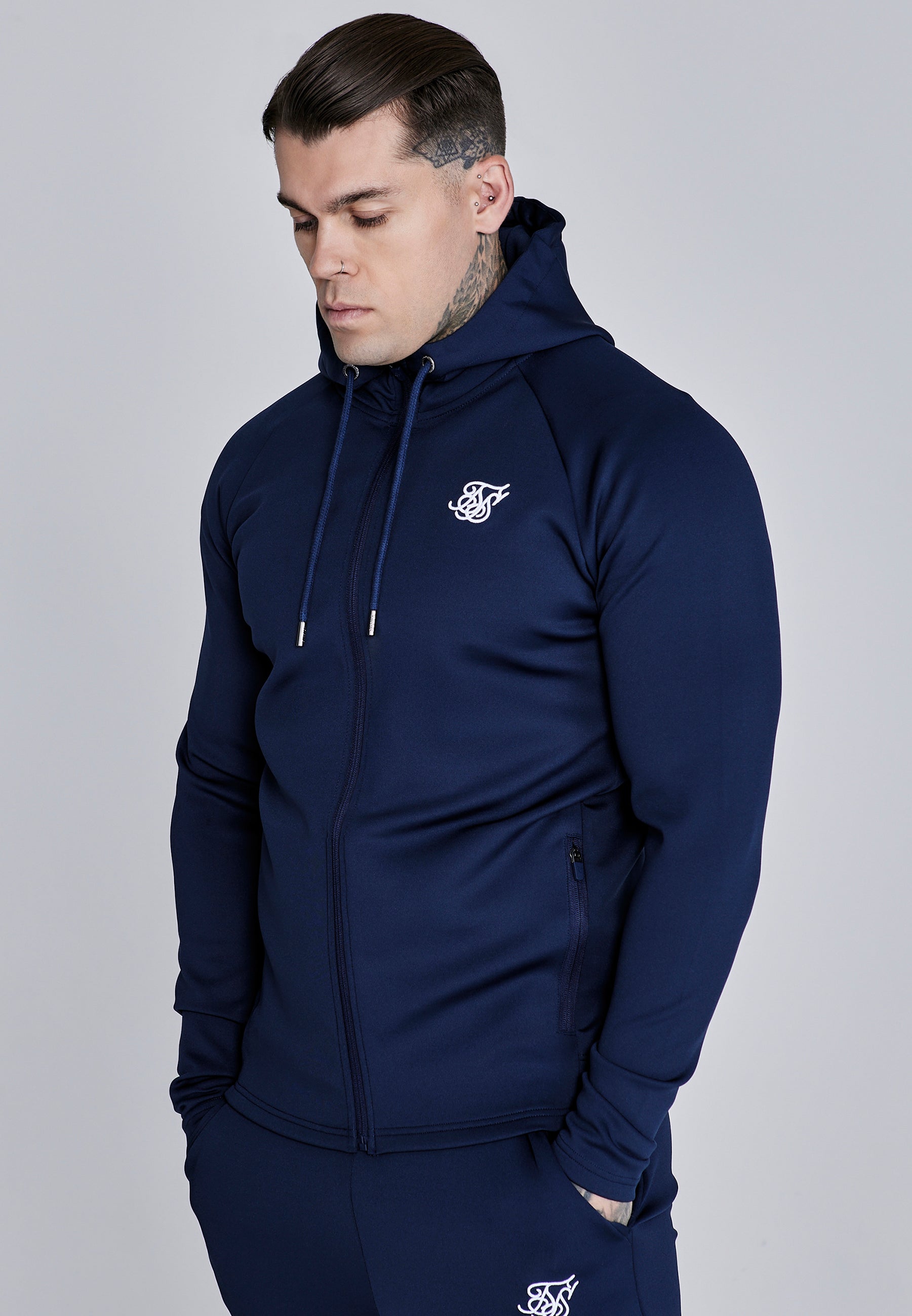 Essentials Poly FullZip Hoodie in Navy