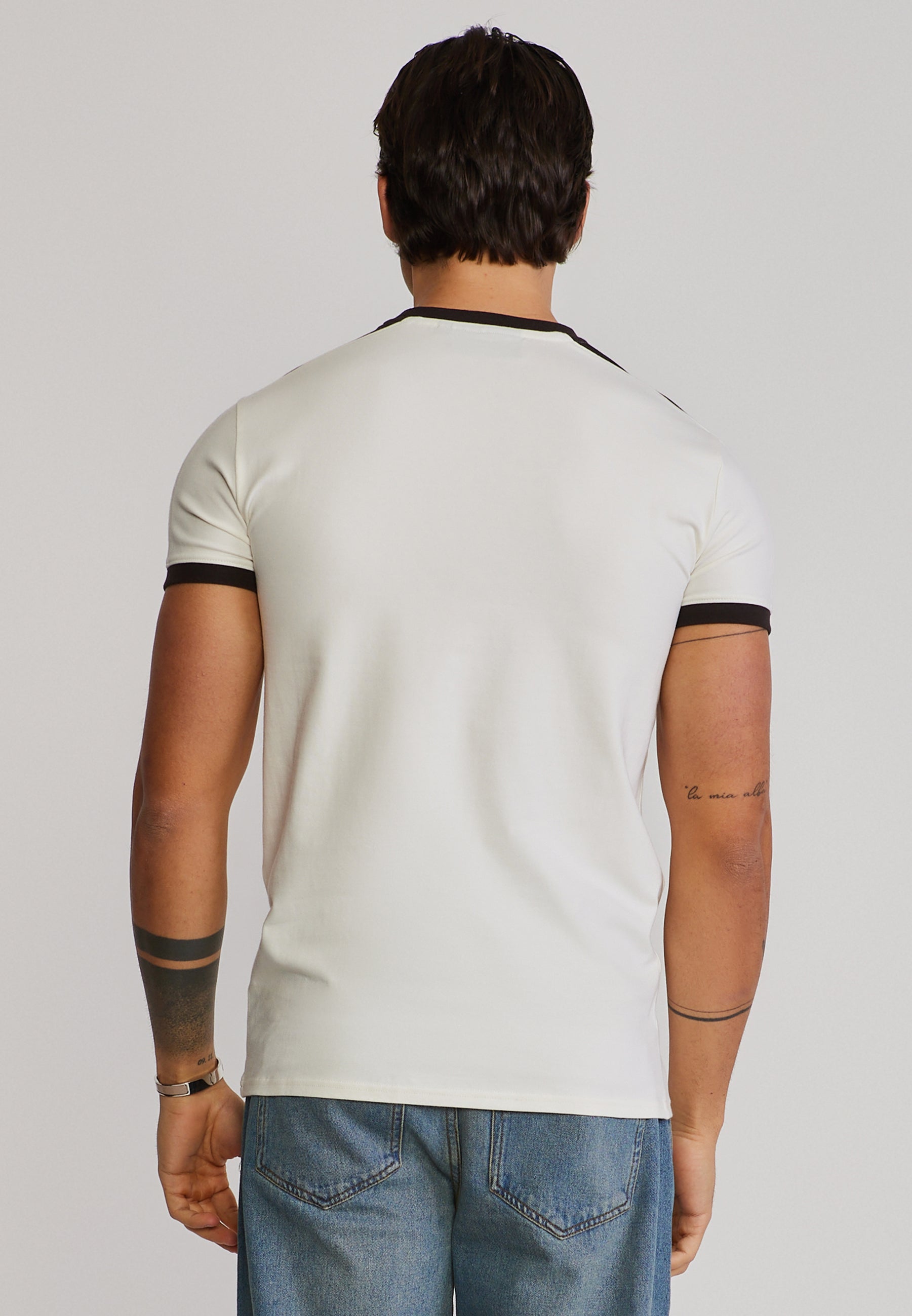 Stripe Ringer T-Shirt in Ecru-Brown T-Shirts SikSilk