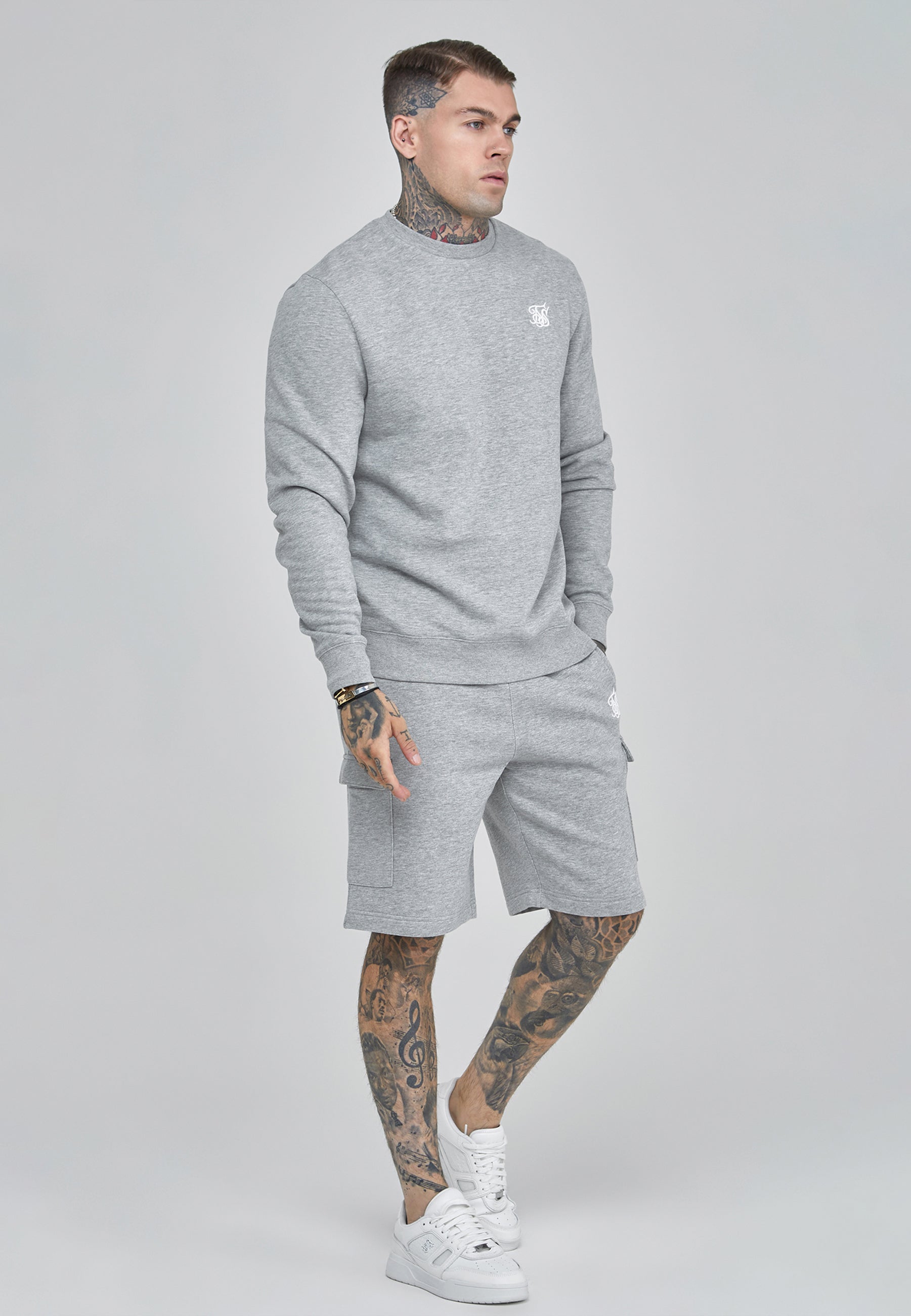 Essentials Cargo Shorts in Grey Marl Shorts SikSilk