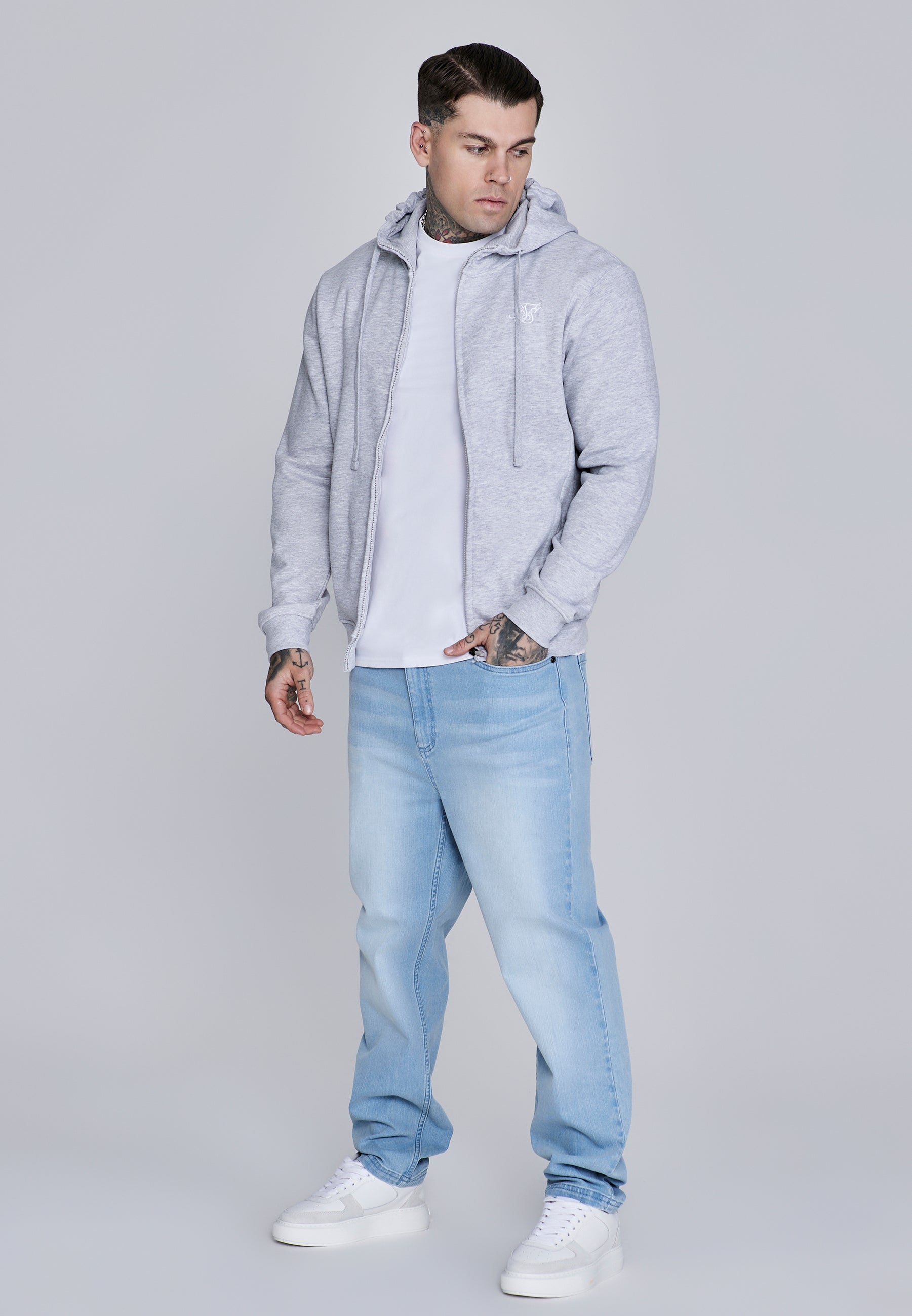 Essentials Full Zip Hoodie in Grey Marl Sweatjacken SikSilk