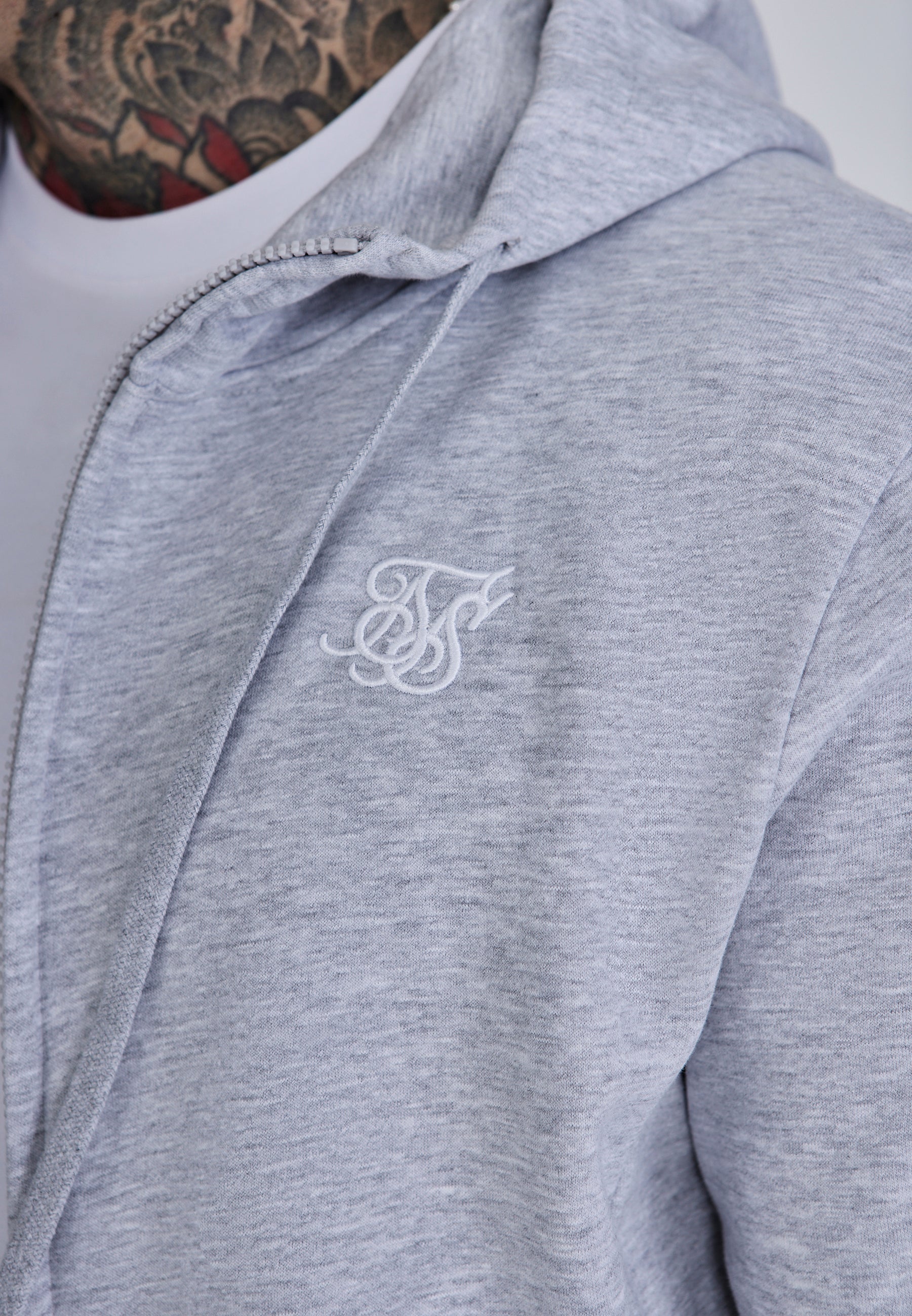 Essentials Full Zip Hoodie in Grey Marl Sweatjacken SikSilk