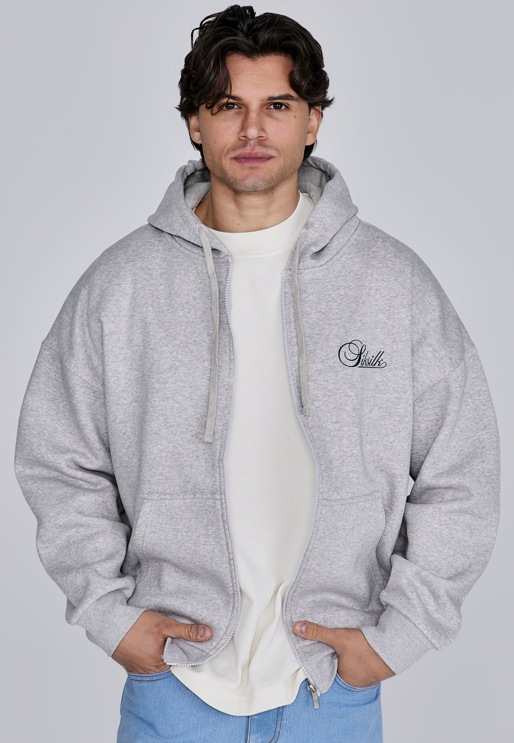 Essentials Full Zip Hoodie in Grey Marl Sweatjacken SikSilk