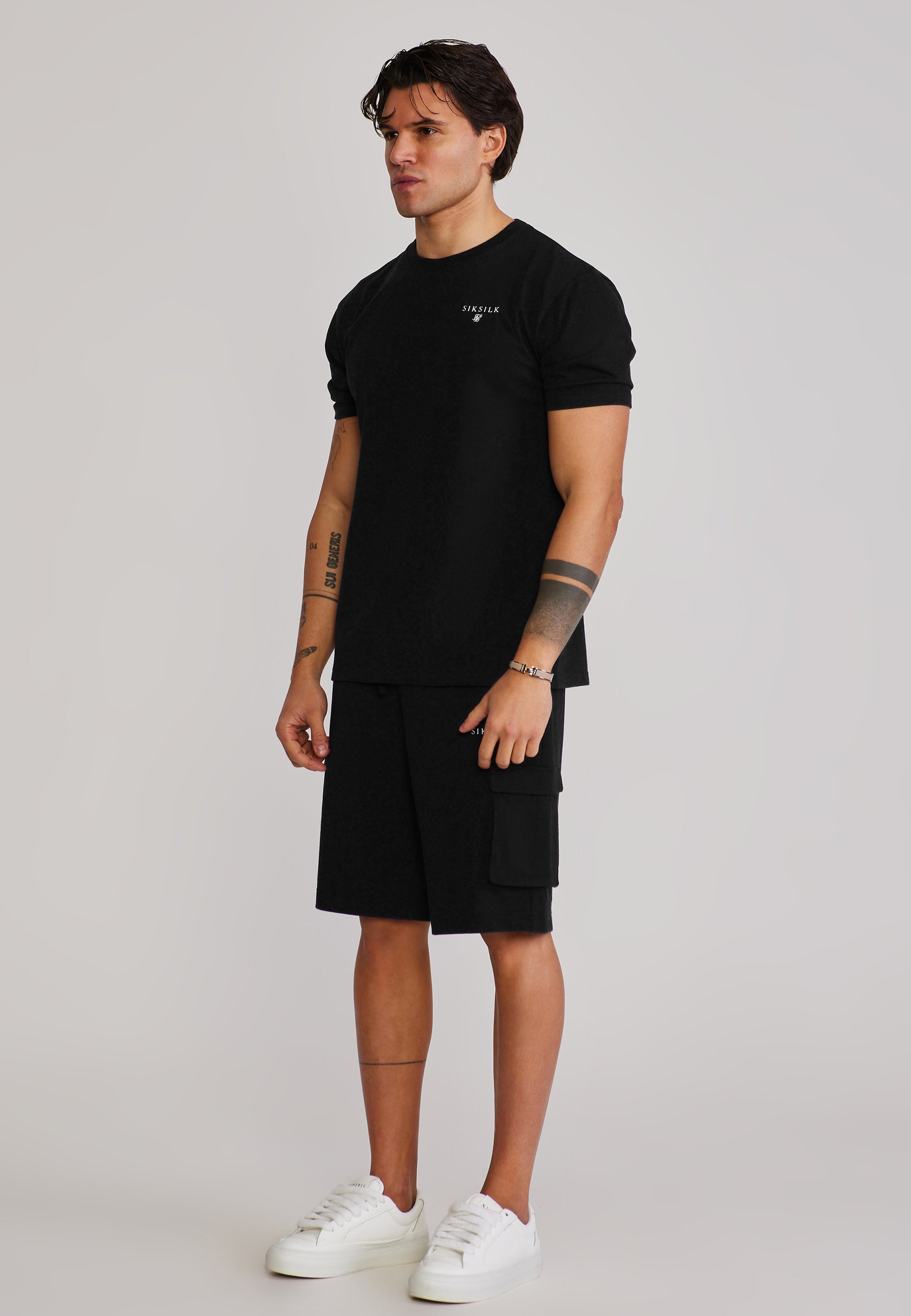 T-Shirt and Shorts Set in Black Sets SikSilk