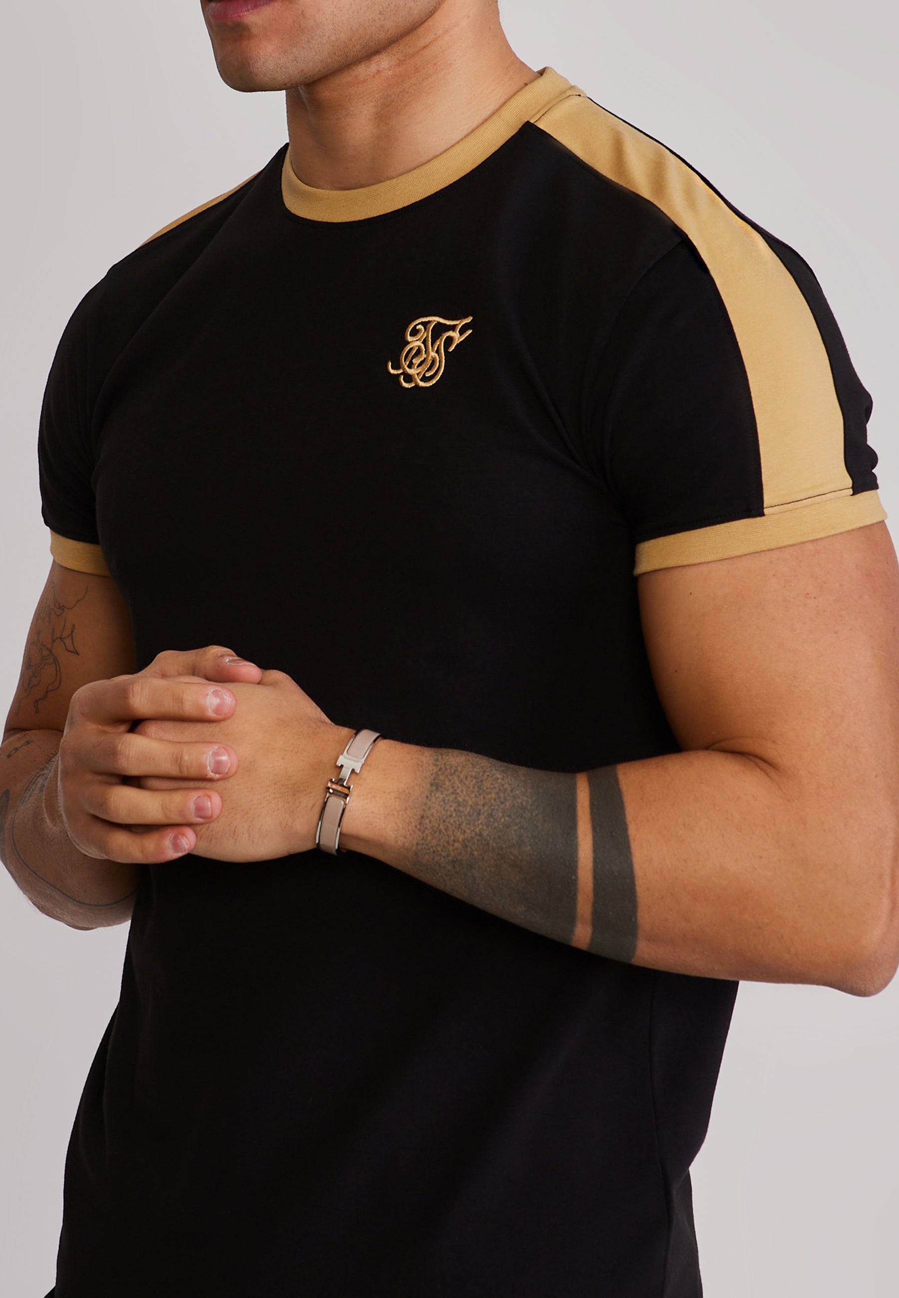 Stripe Ringer T-Shirt in Black-Gold T-Shirts SikSilk