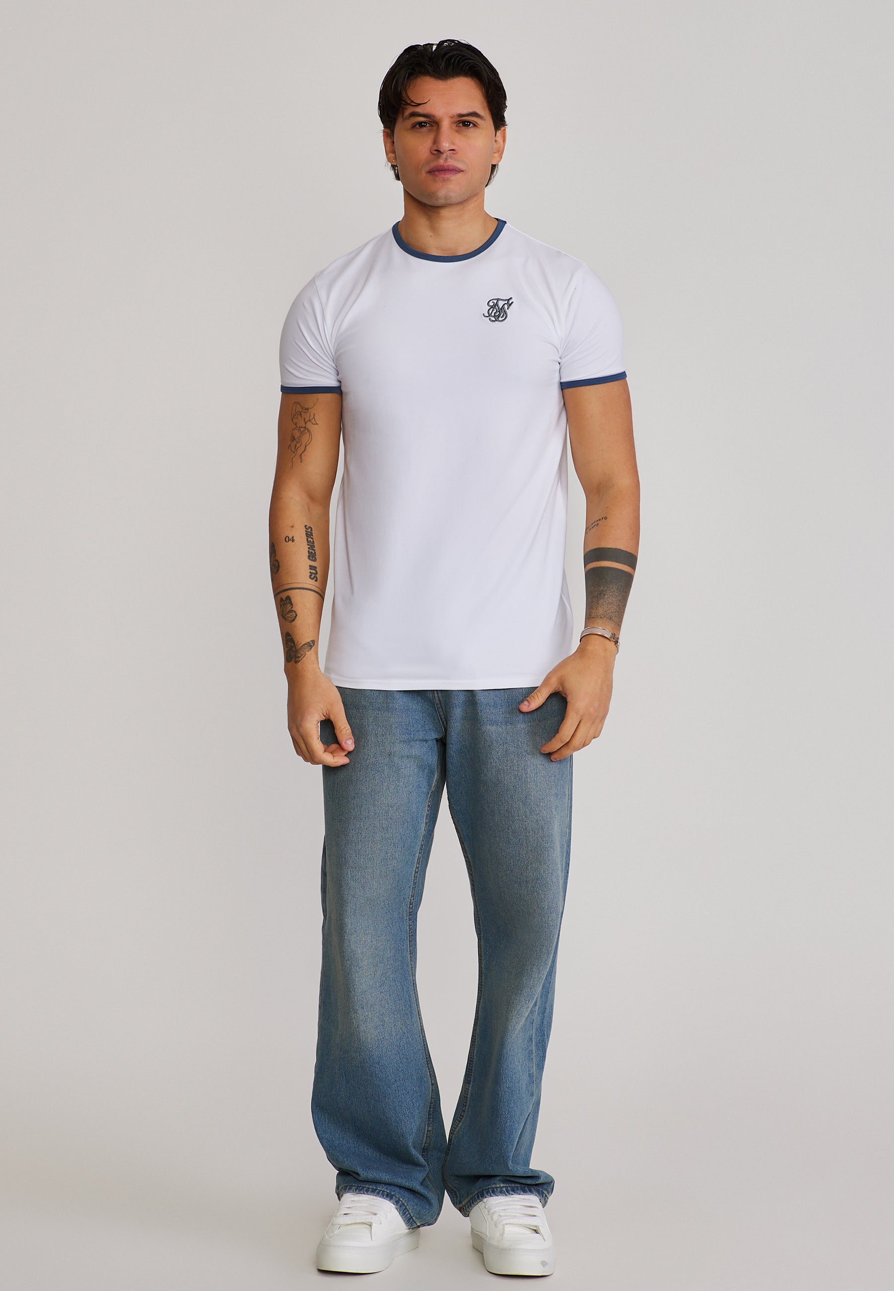 Ringer T-Shirt in White-Blue T-Shirts SikSilk