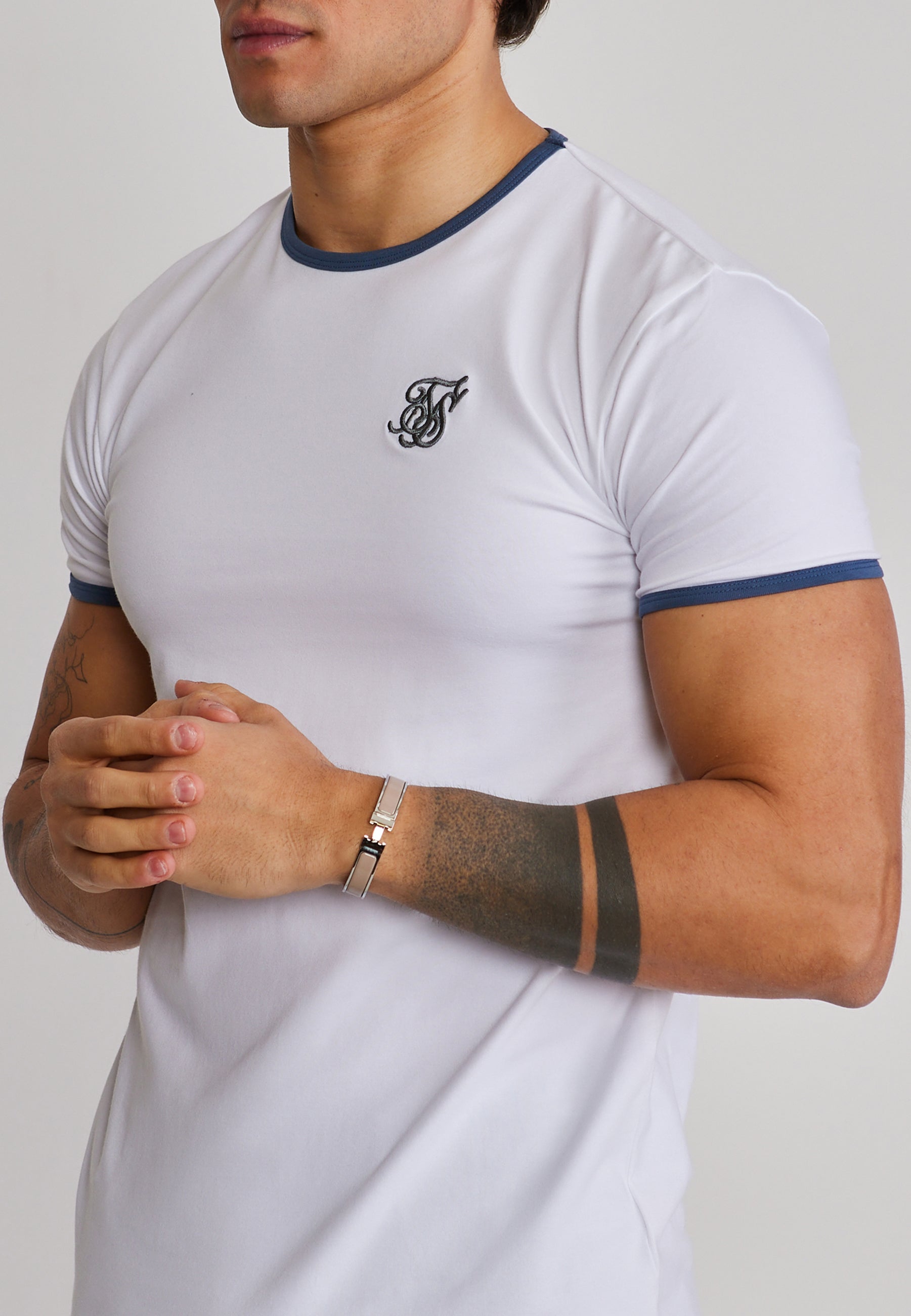 Ringer T-Shirt in White-Blue T-Shirts SikSilk