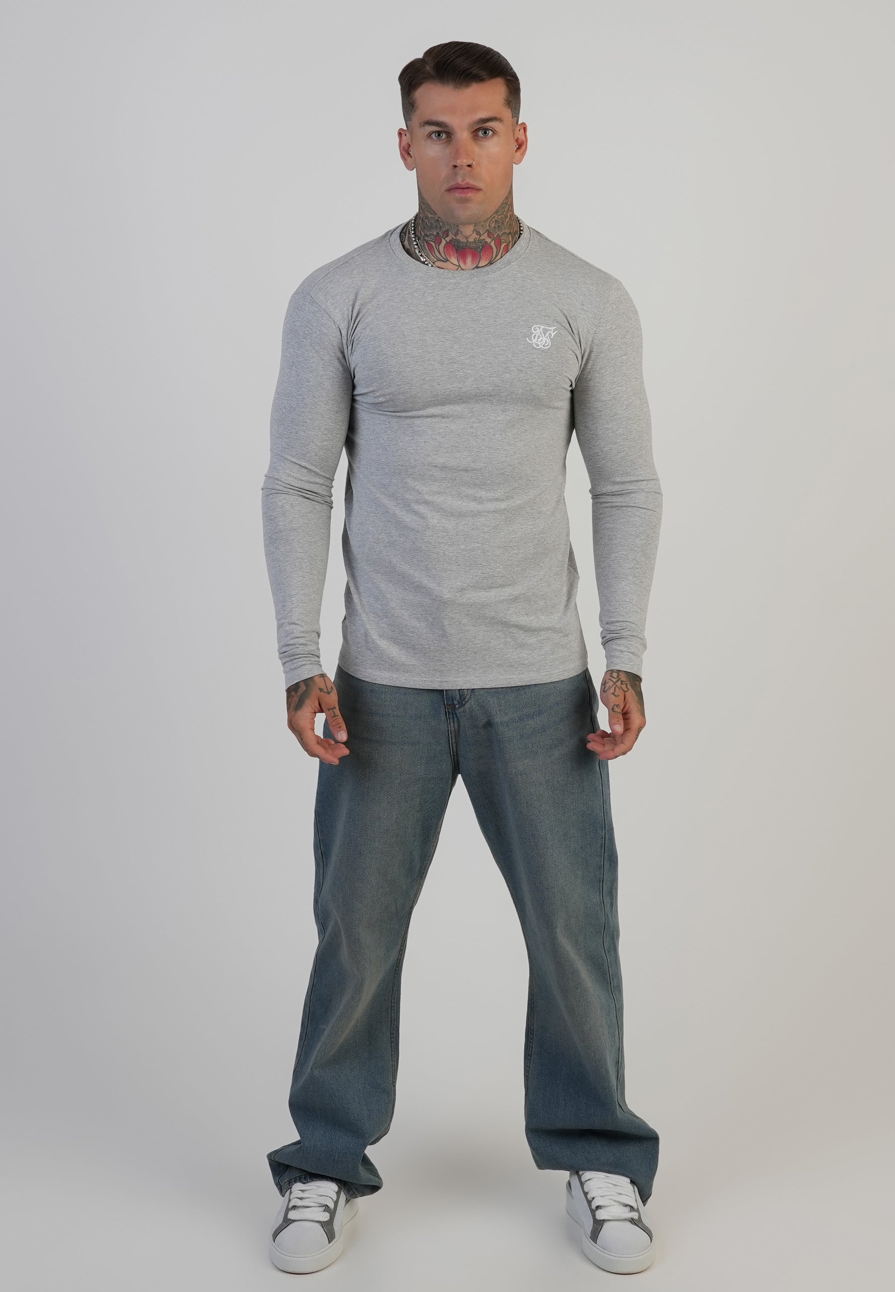 Essentials Long Sleeve T-Shirt in Grey Marl T-Shirts SikSilk