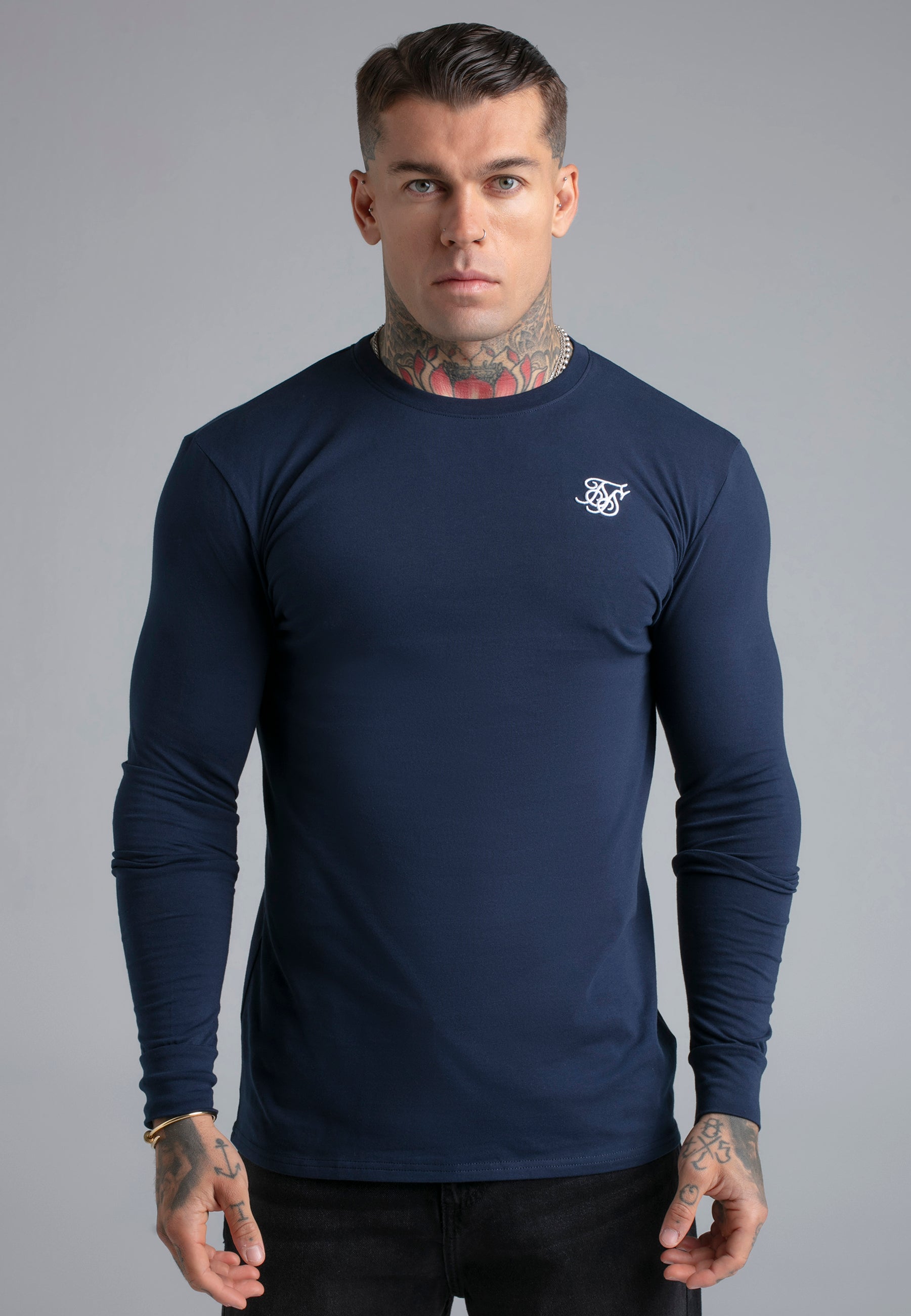 Essentials LS T-Shirt in Navy T-Shirts SikSilk