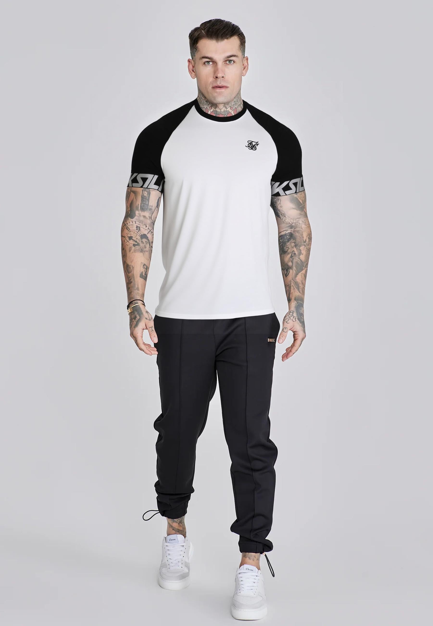 Raglan Tech T-Shirt in White-Black T-Shirts SikSilk