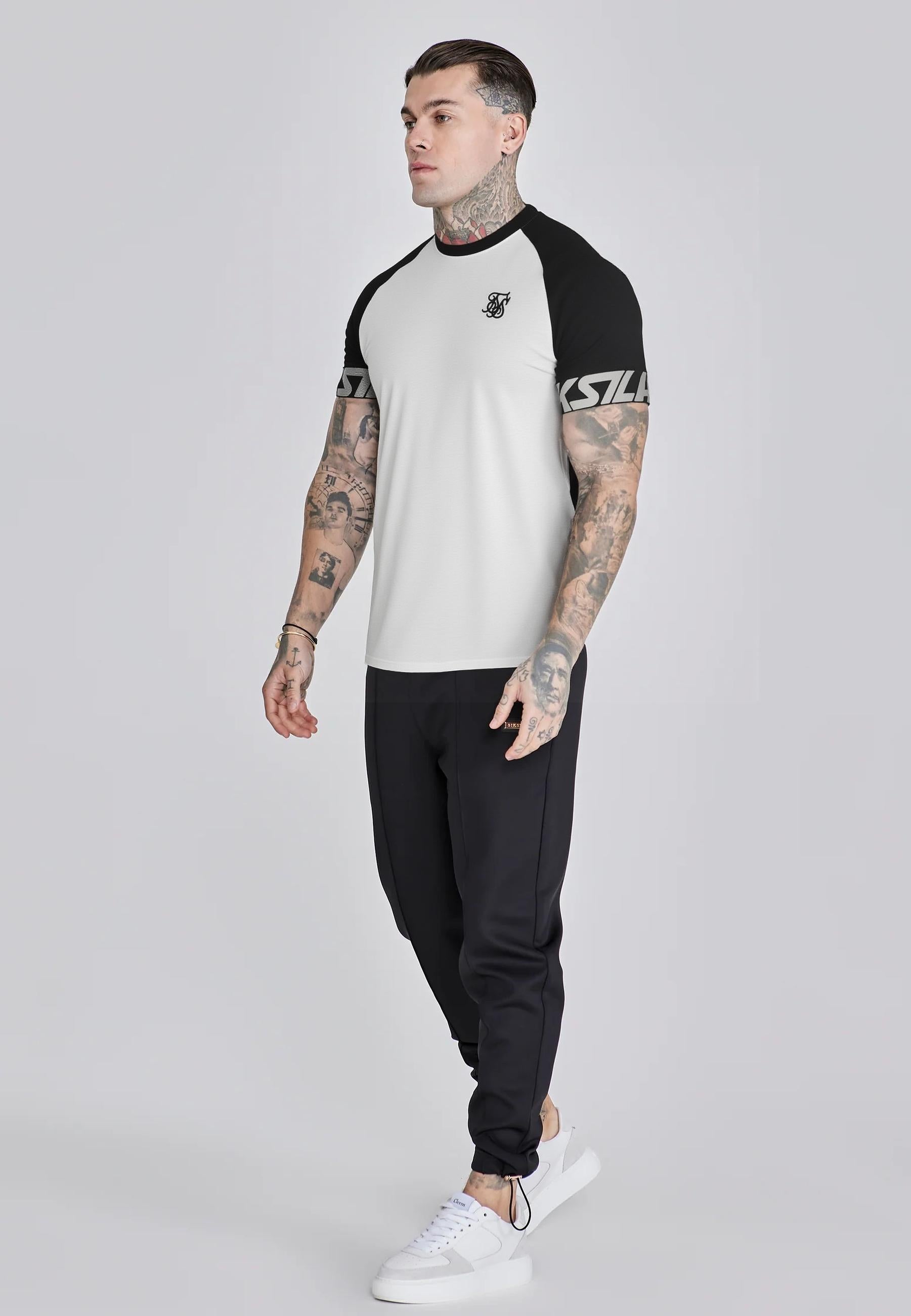 Raglan Tech T-Shirt in White-Black T-Shirts SikSilk
