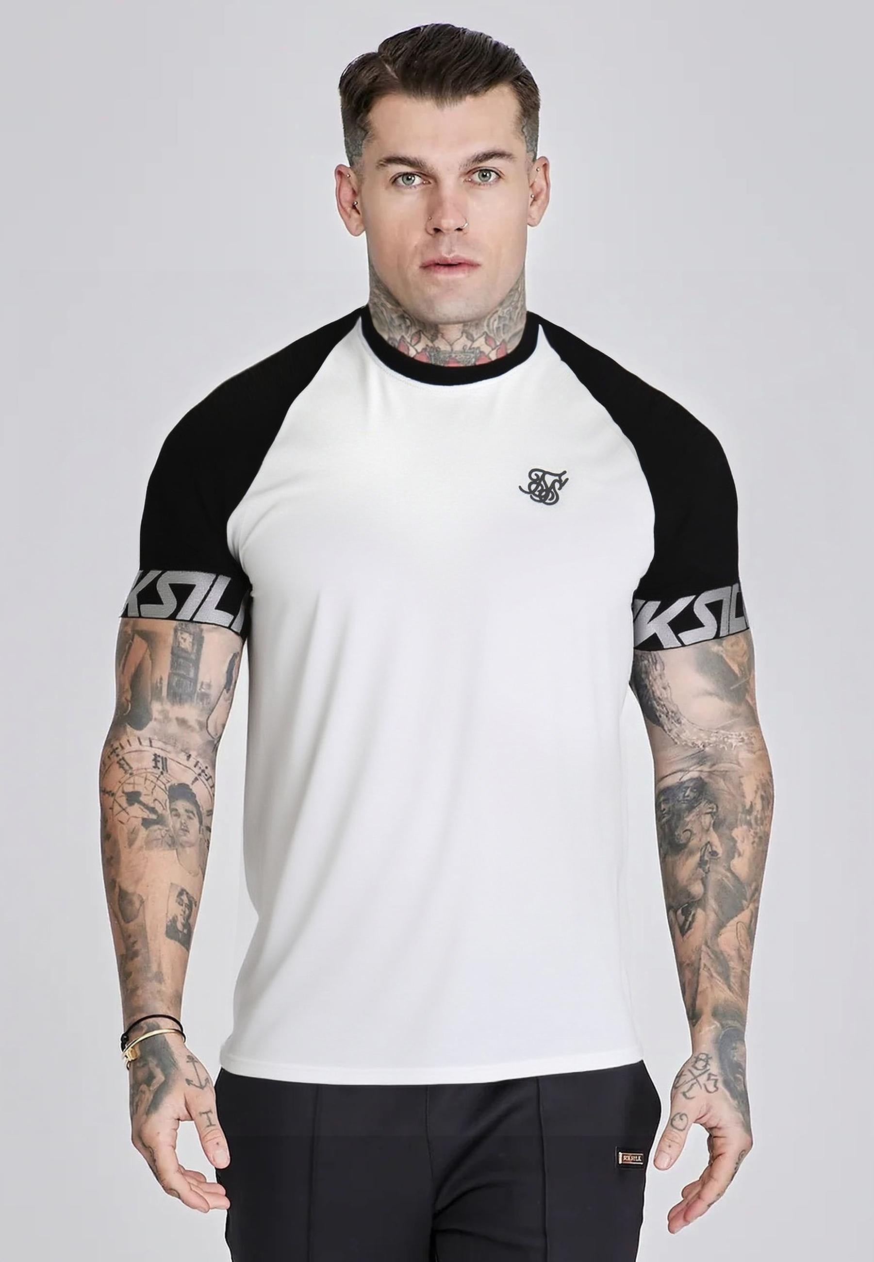 Raglan Tech T-Shirt in White-Black T-Shirts SikSilk