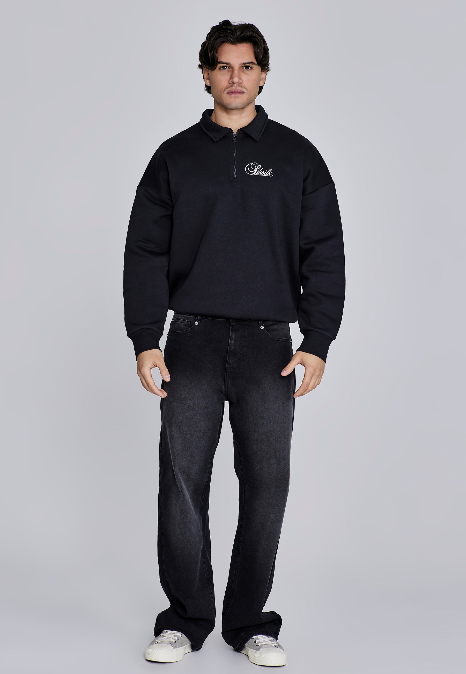 Essentials Polo Sweater in Black Sweatshirts SikSilk