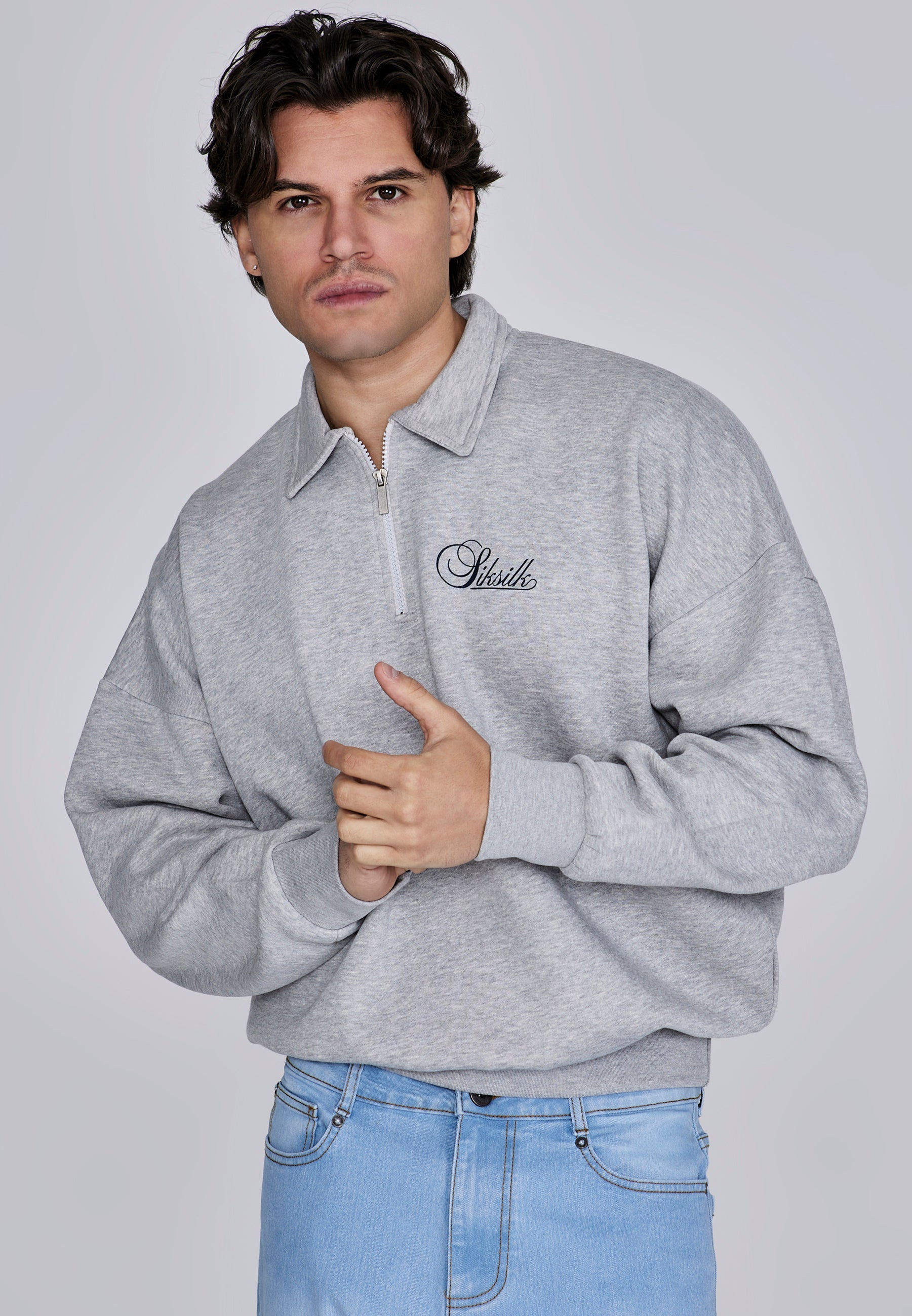 Essentials Polo Sweater in Grey Marl Sweatshirts SikSilk