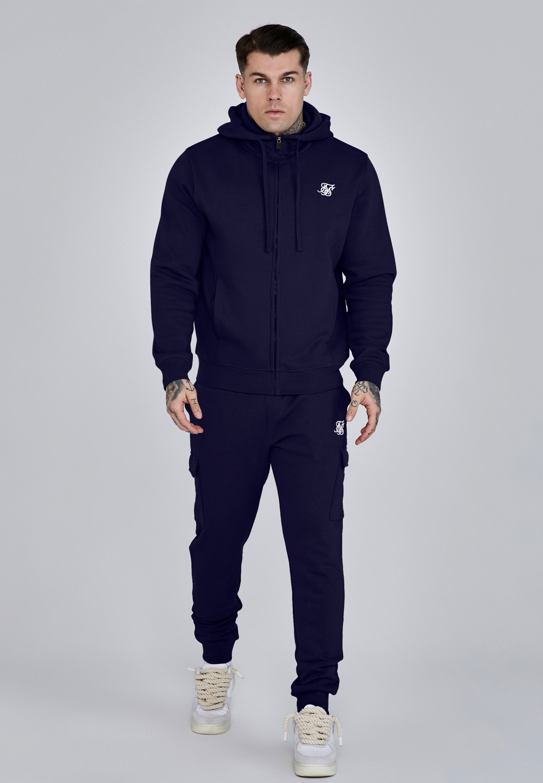 Essentials Full Zip Hoodie in Navy Sweatjacken SikSilk