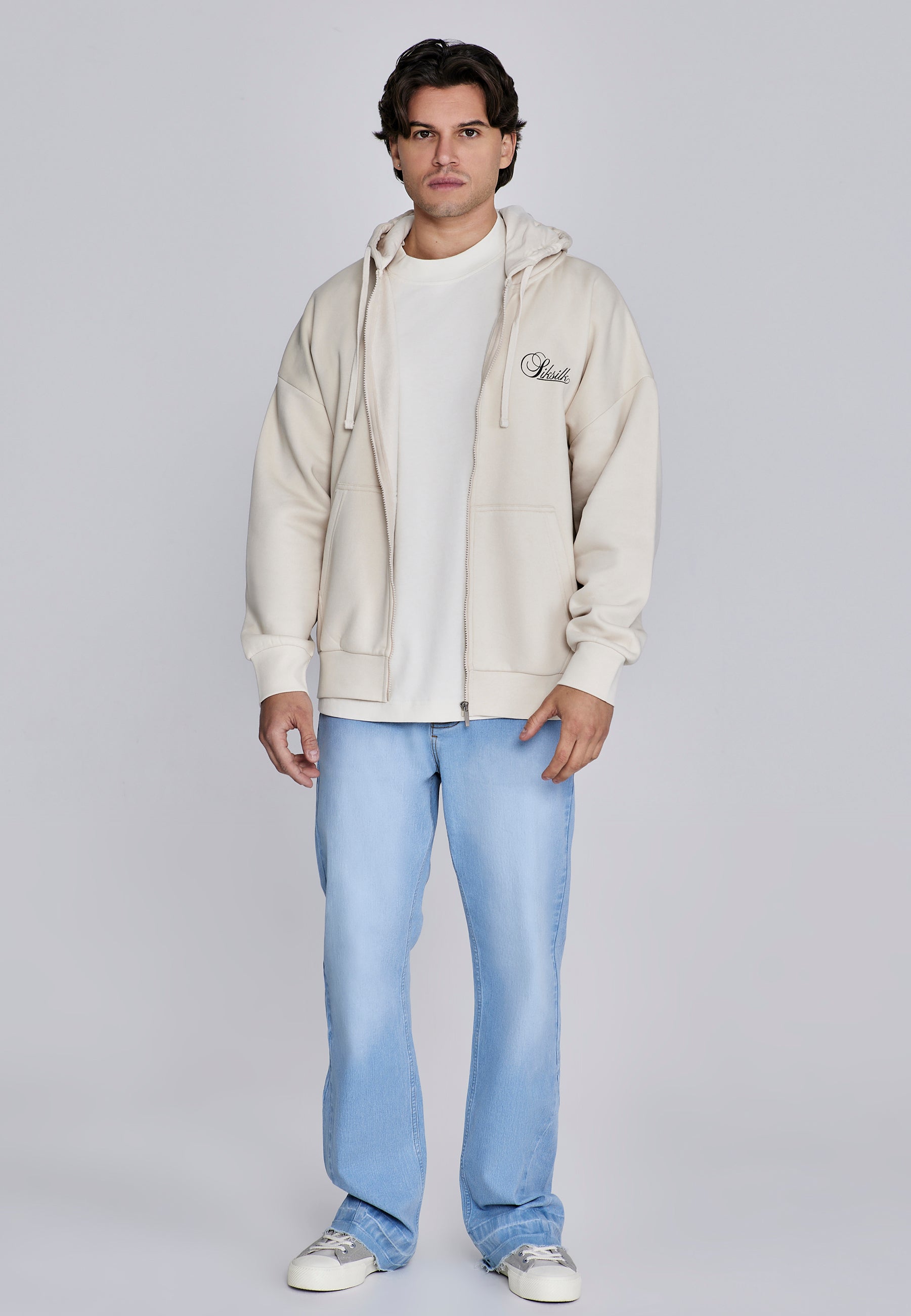 Essentials Full Zip Hoodie in Ecru Sweatjacken SikSilk