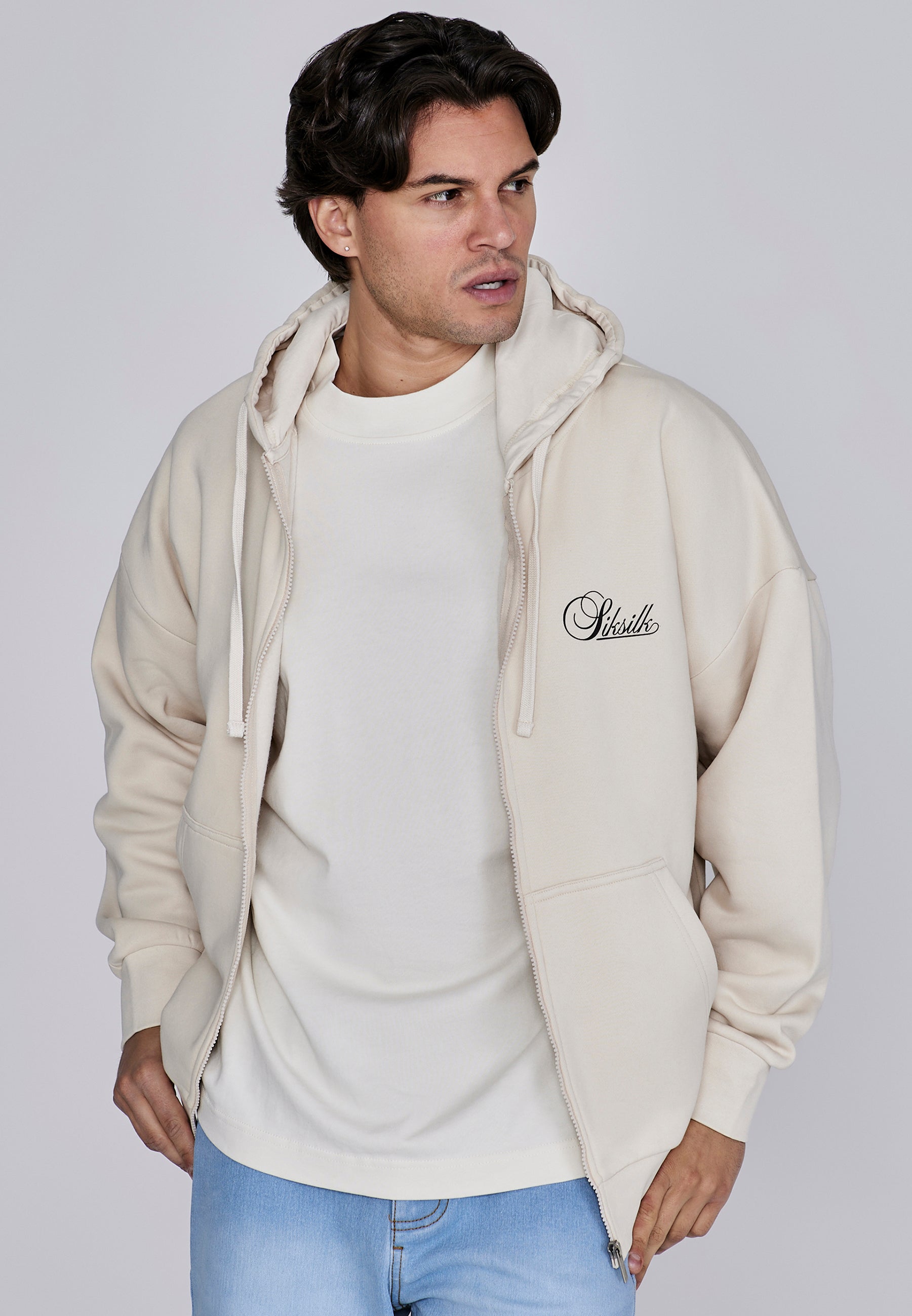 Essentials Full Zip Hoodie in Ecru Sweatjacken SikSilk
