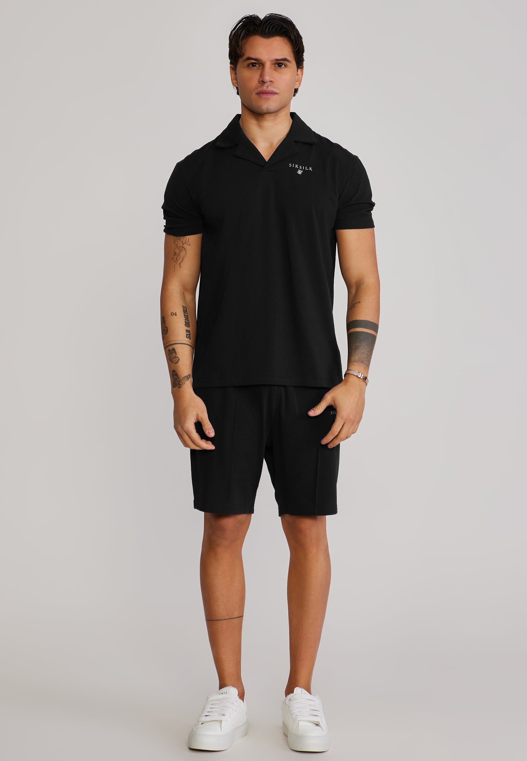 Polo and Shorts Set in Black Sets SikSilk