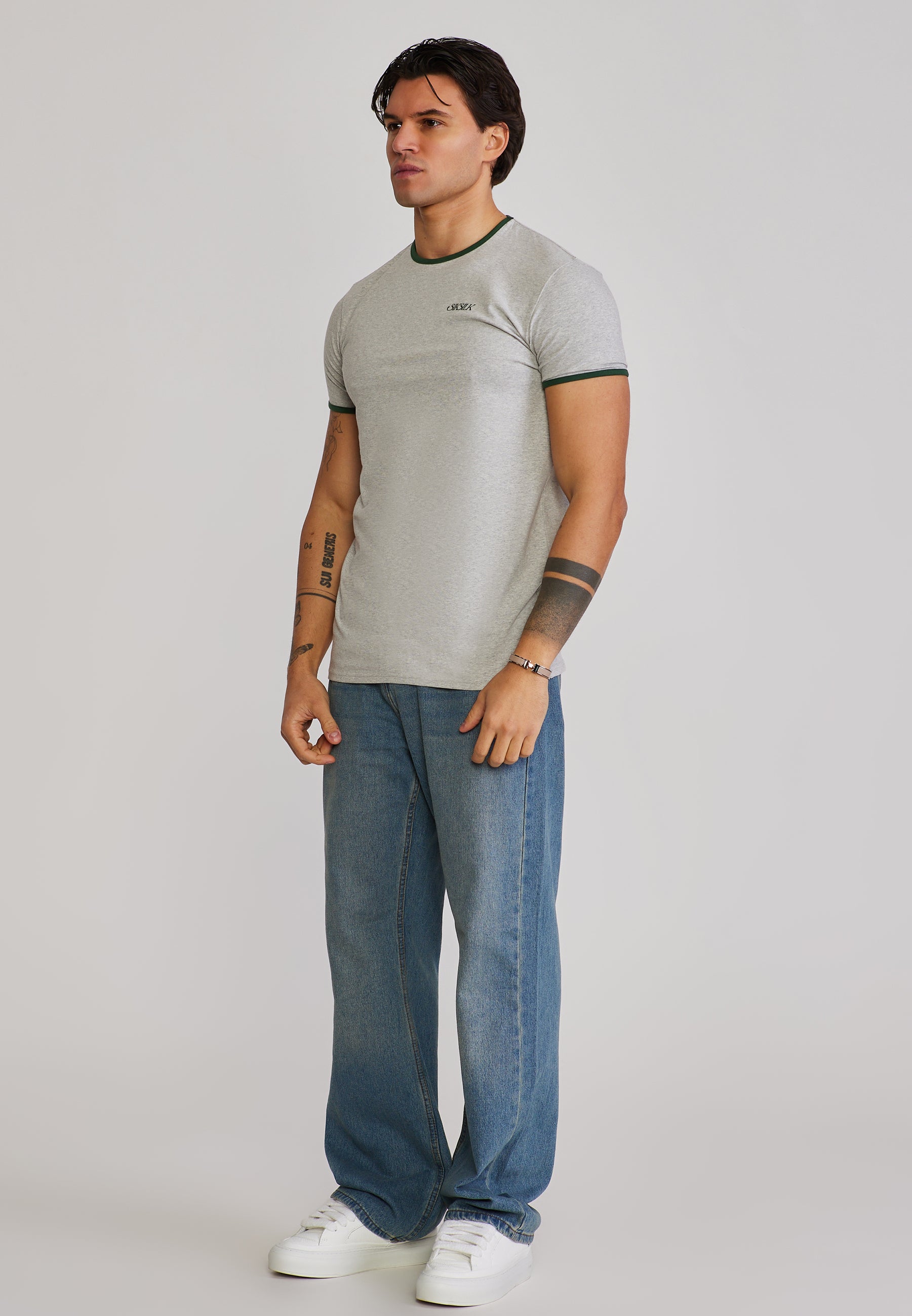 Ringer T-Shirt in Grey Marl T-Shirts SikSilk