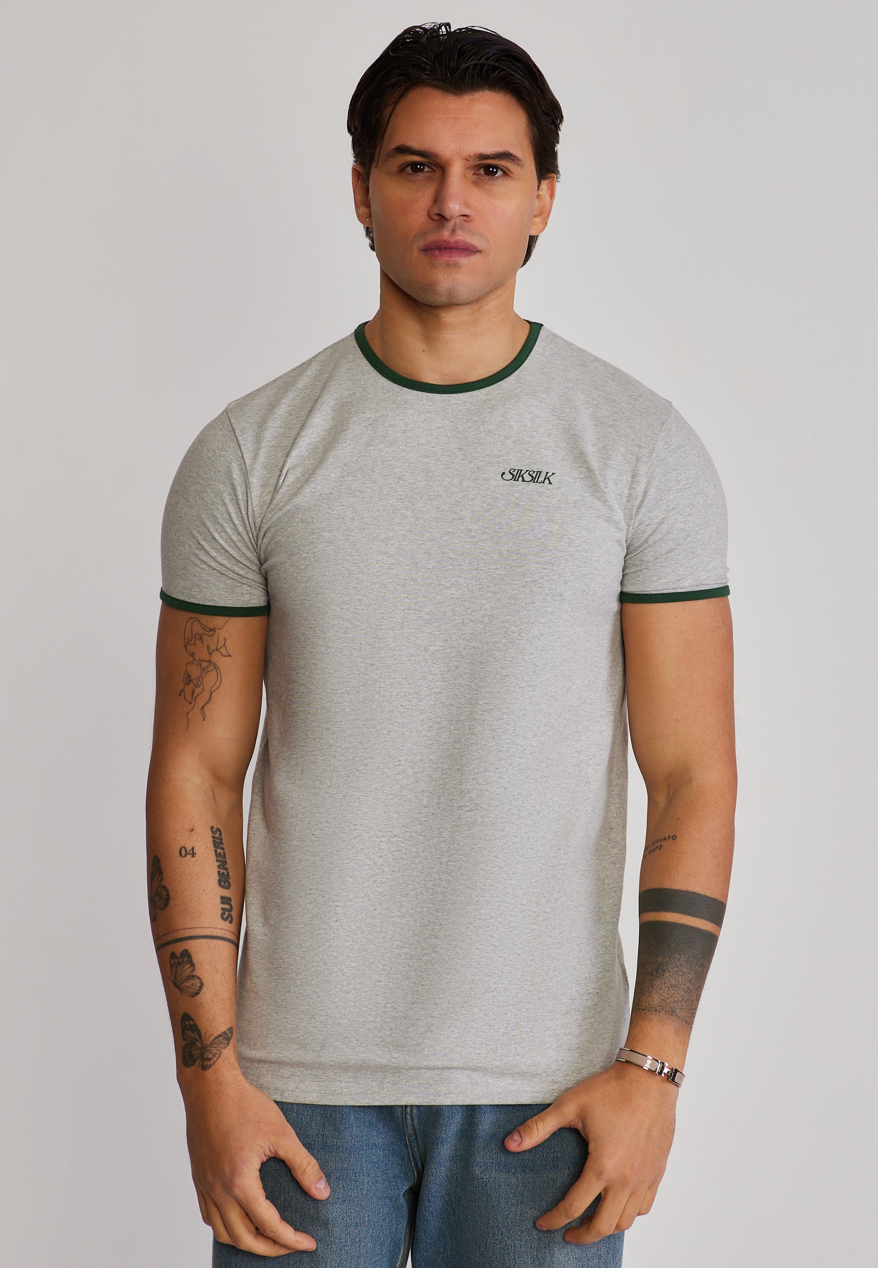 Ringer T-Shirt in Grey Marl T-Shirts SikSilk