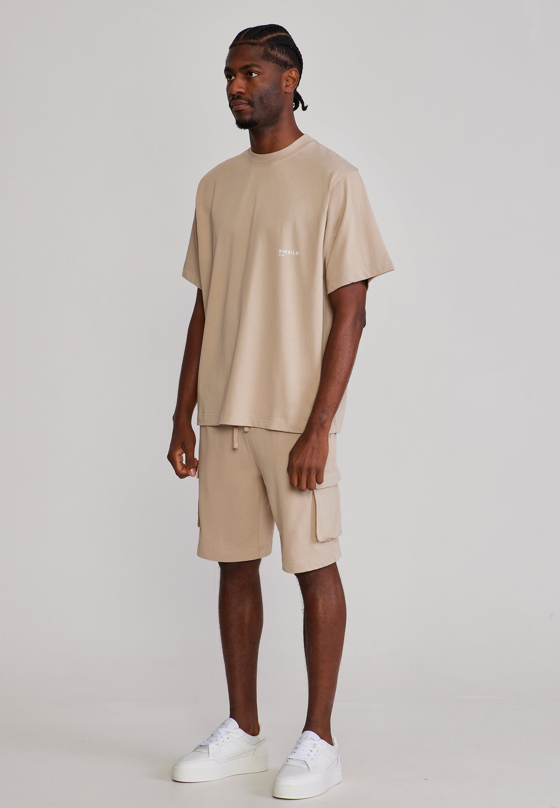 T-Shirt and Shorts Set in Beige Sets SikSilk