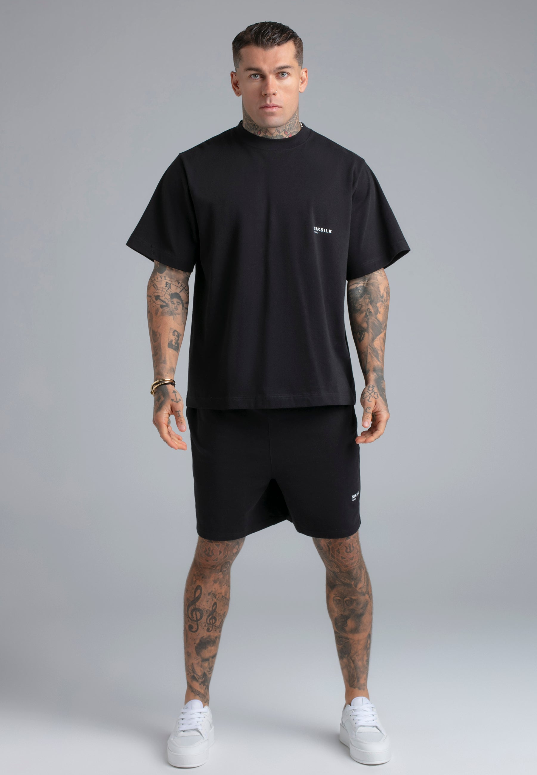 T-Shirt and Shorts Set in Black Sets SikSilk
