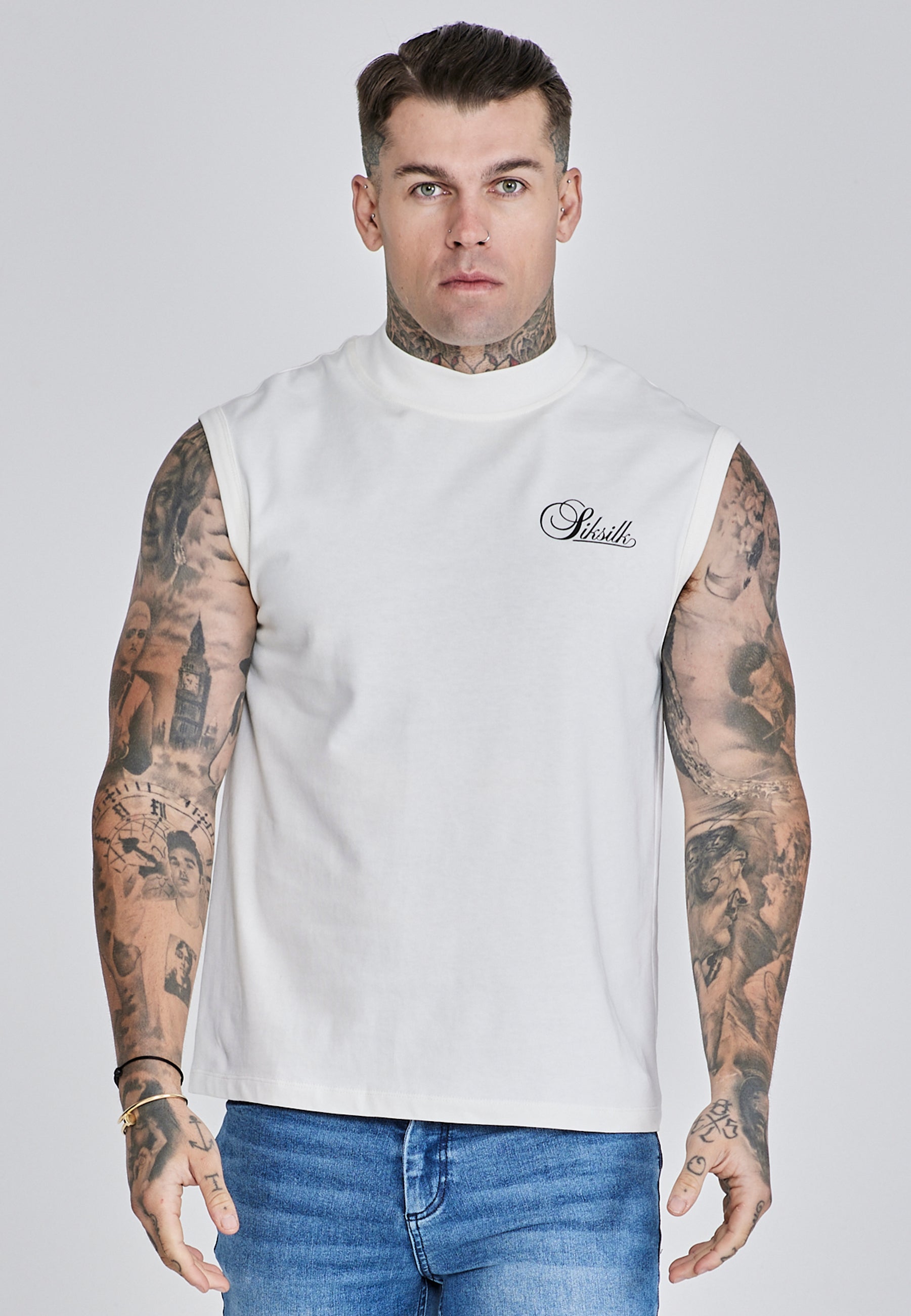 Sleeveless T-Shirt in Ecru T-Shirts SikSilk