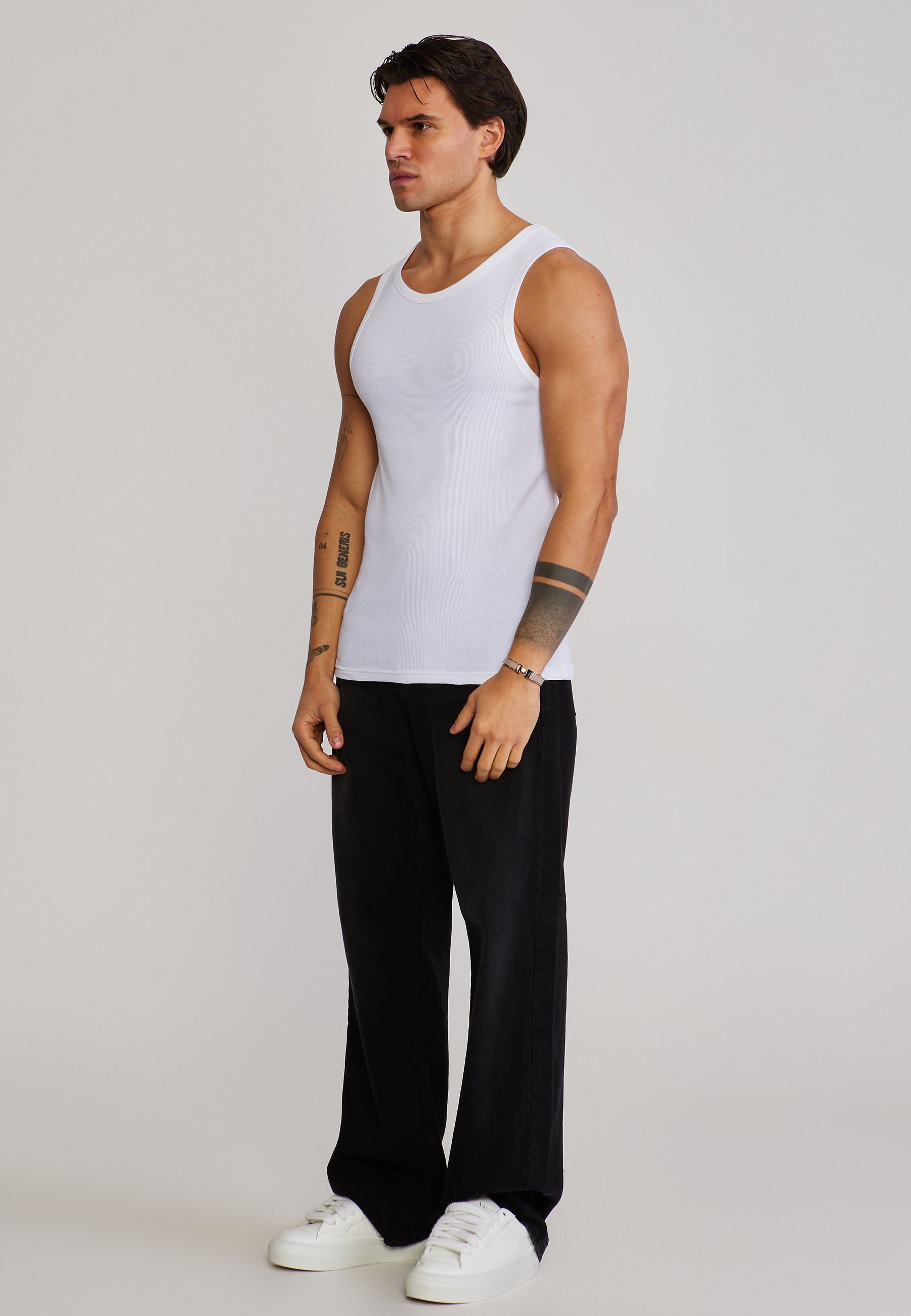 Ribbed Vest in White T-Shirts SikSilk