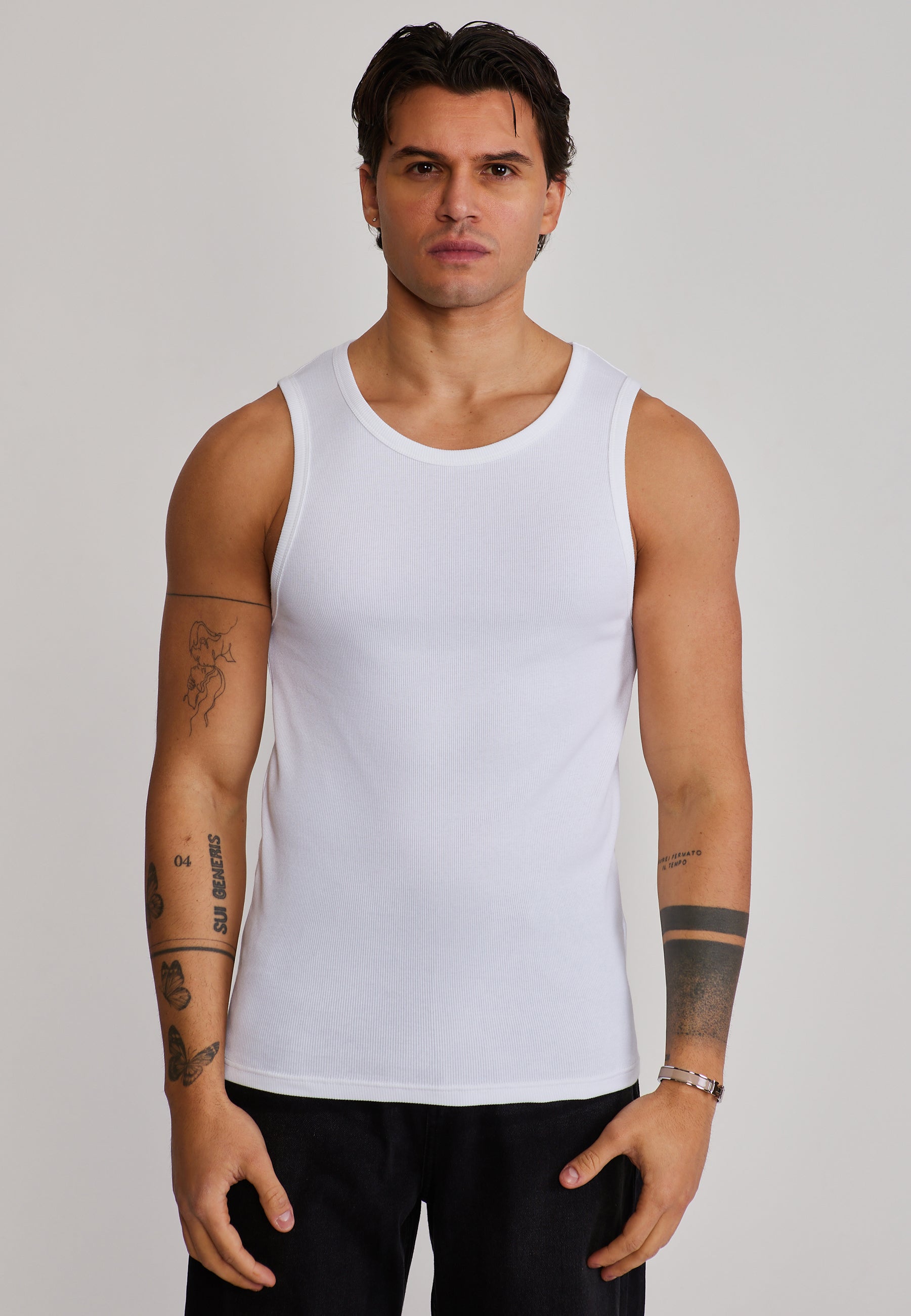 Ribbed Vest in White T-Shirts SikSilk