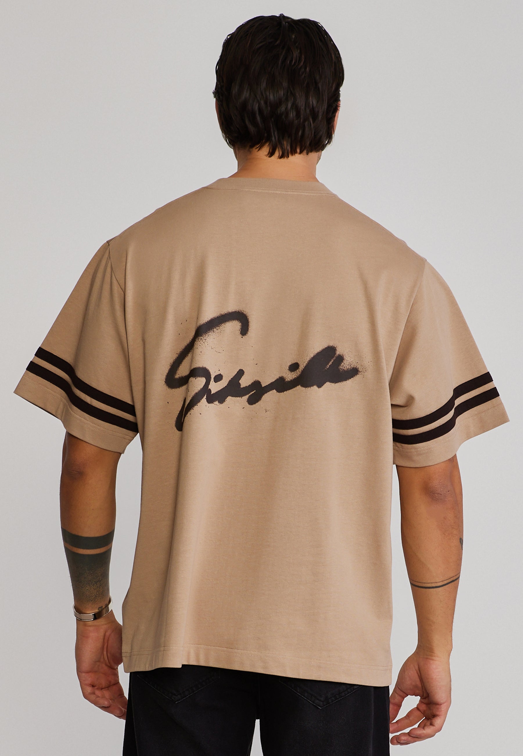 Script T-Shirt in Beige T-Shirts SikSilk