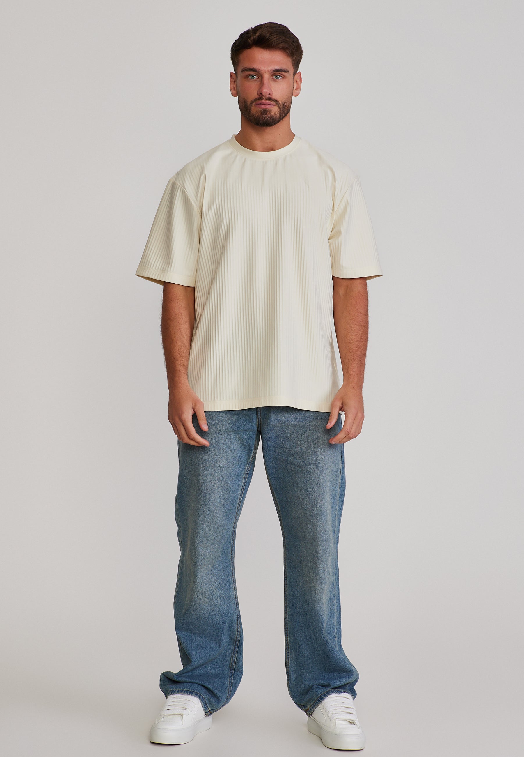 Plisse T-Shirt in Ecru T-Shirts SikSilk