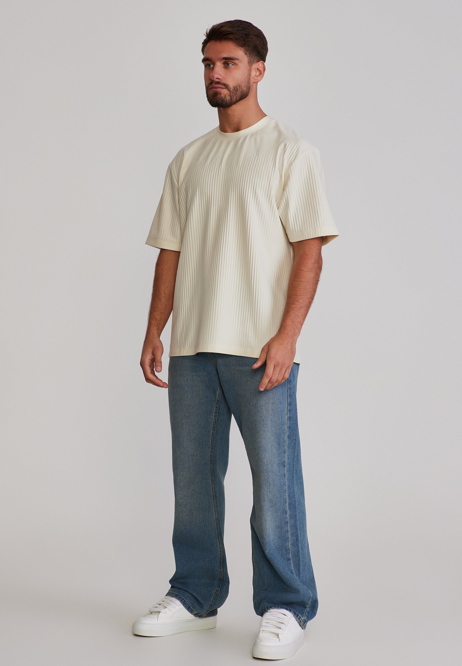 Plisse T-Shirt in Ecru T-Shirts SikSilk
