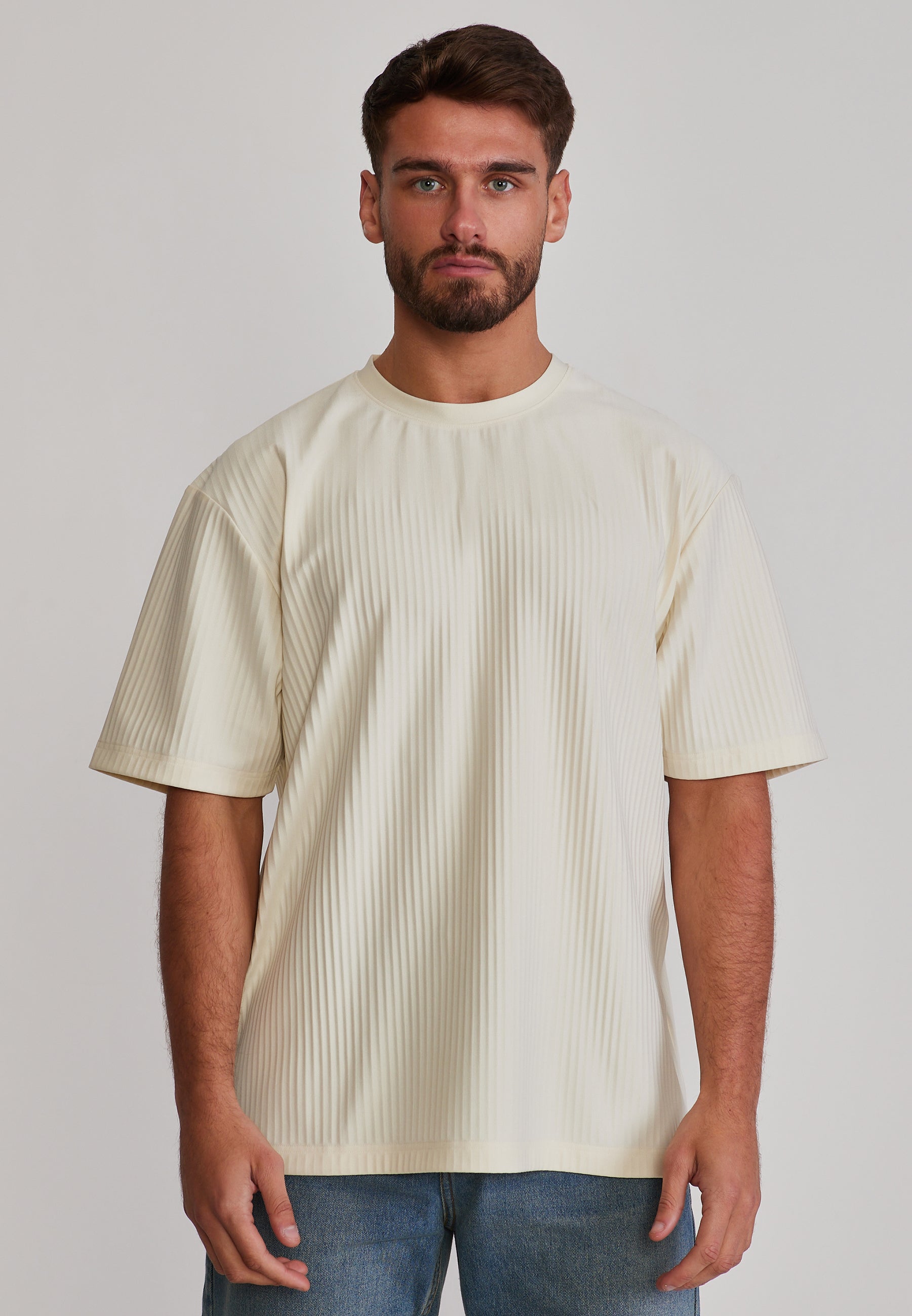 Plisse T-Shirt in Ecru T-Shirts SikSilk