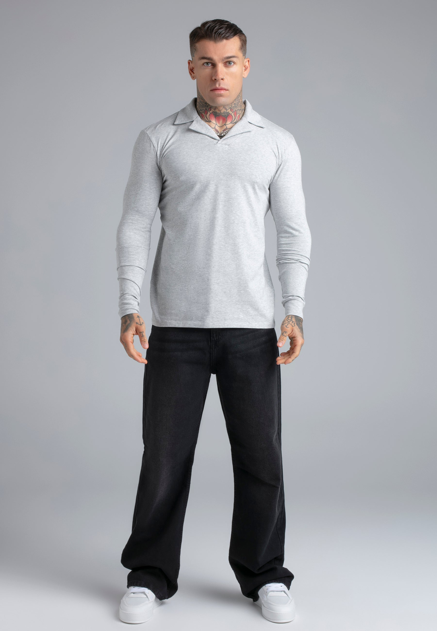 LS Revere Polo in Grey Marl T-Shirts SikSilk