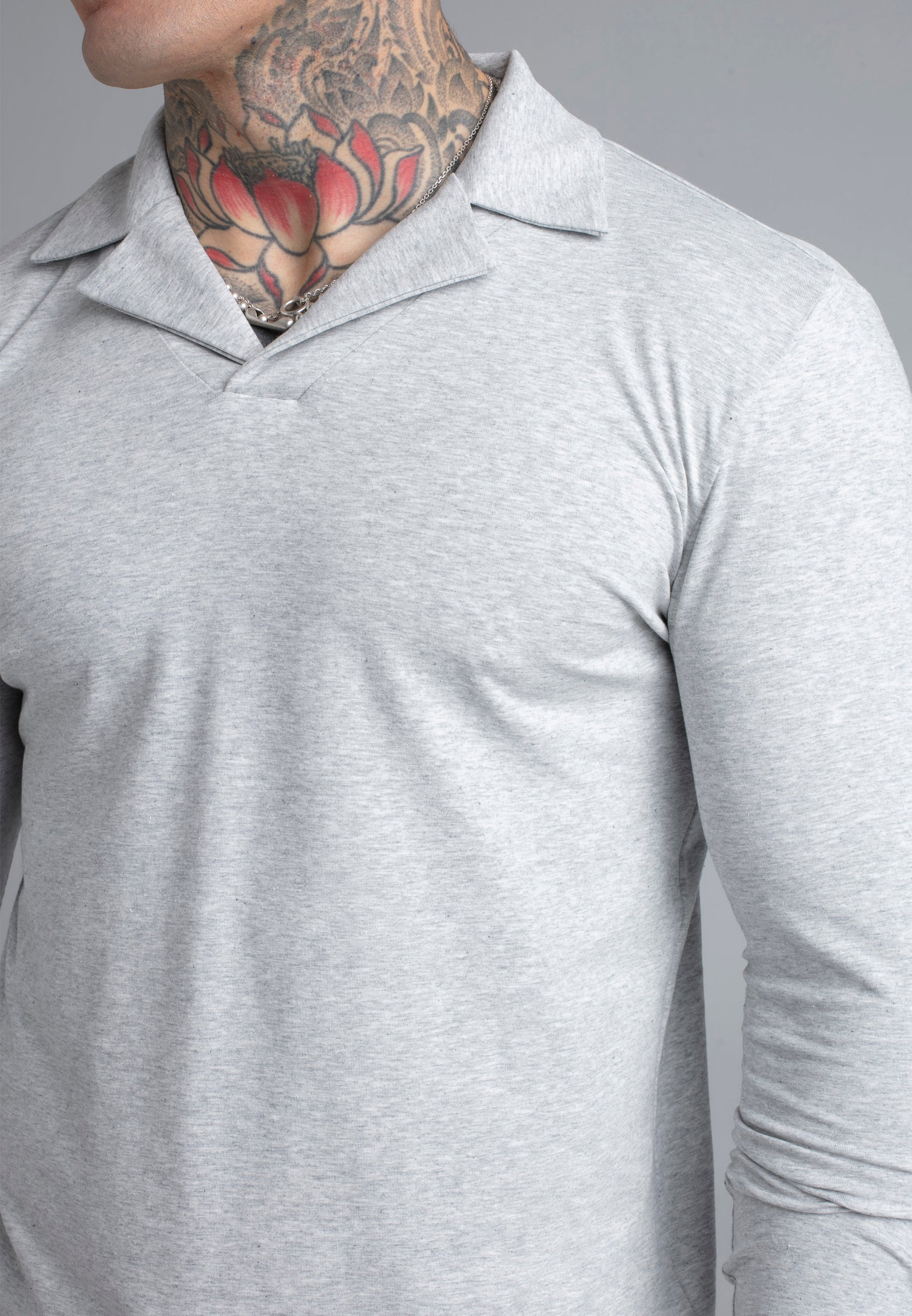 LS Revere Polo in Grey Marl T-Shirts SikSilk
