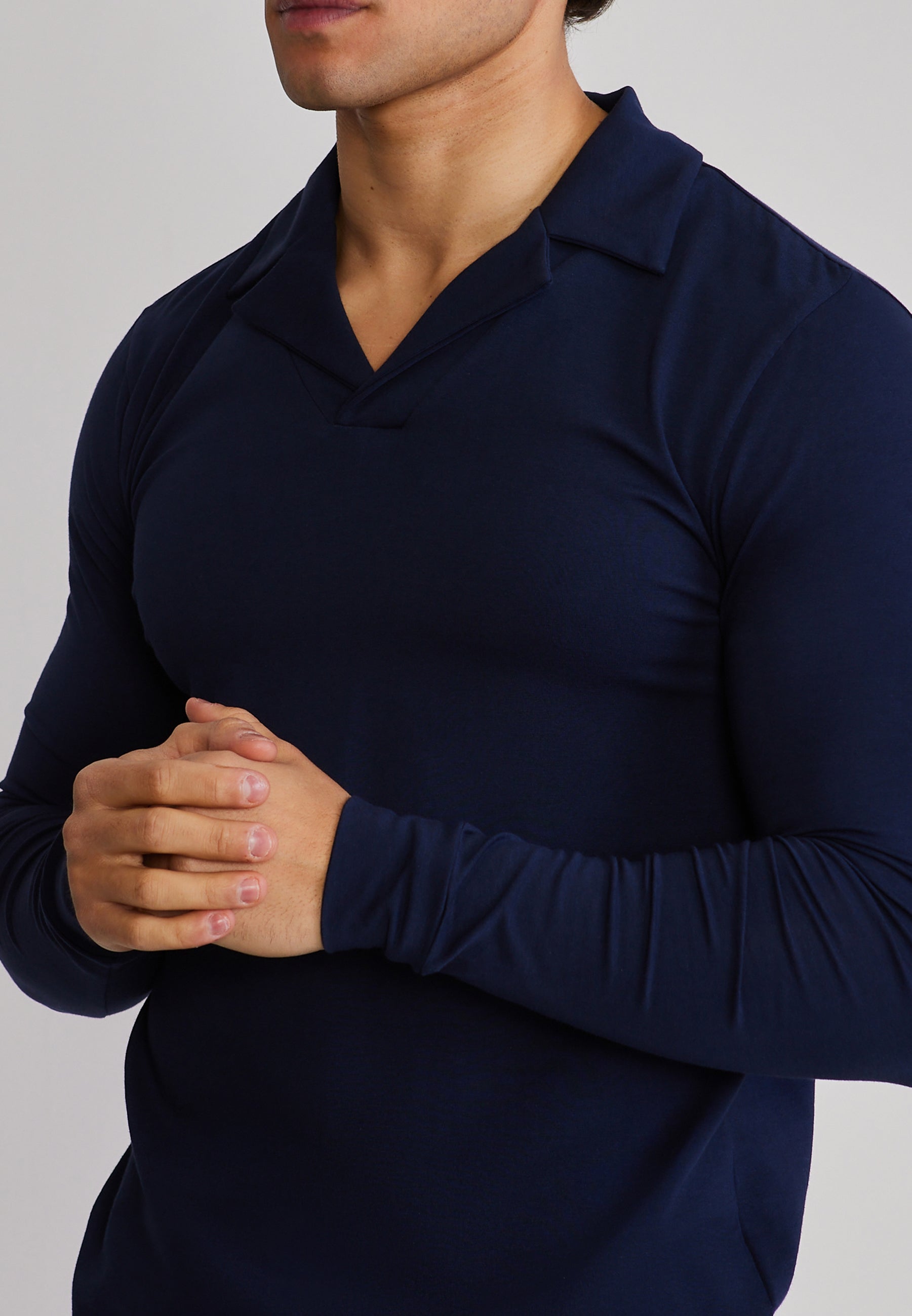 LS Revere Polo in Navy T-Shirts SikSilk