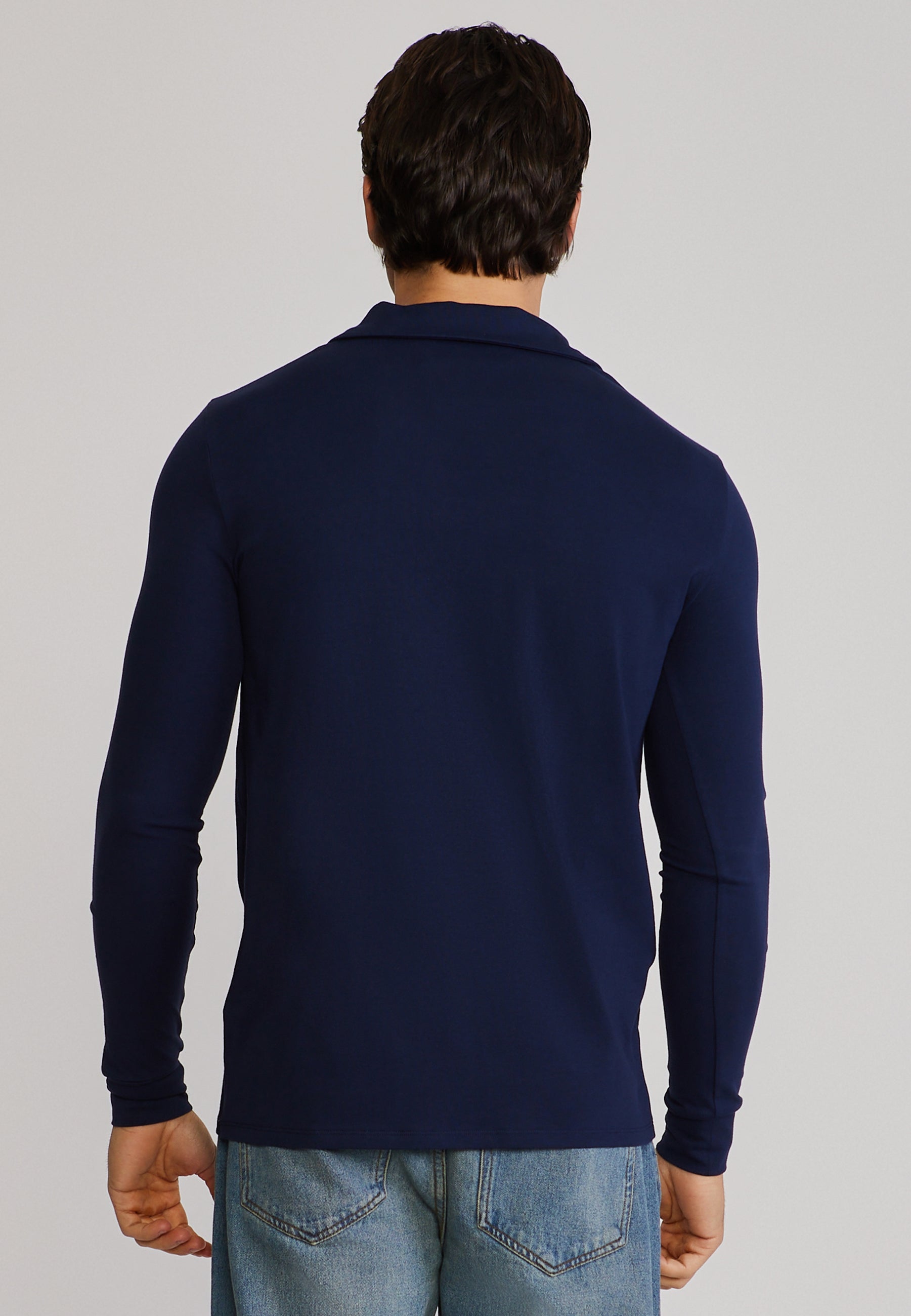 LS Revere Polo in Navy T-Shirts SikSilk