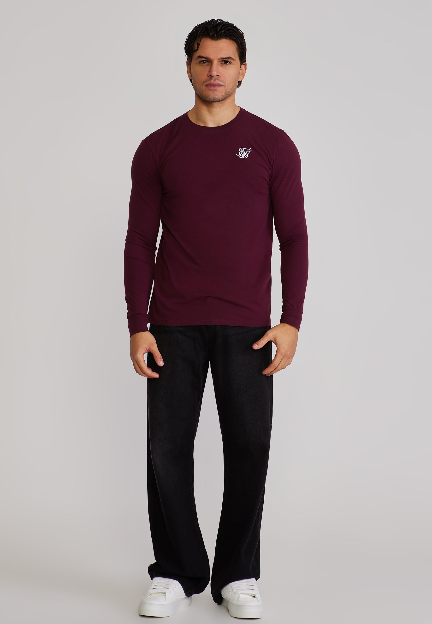 Essentials LS T-Shirt in Burgundy T-Shirts SikSilk