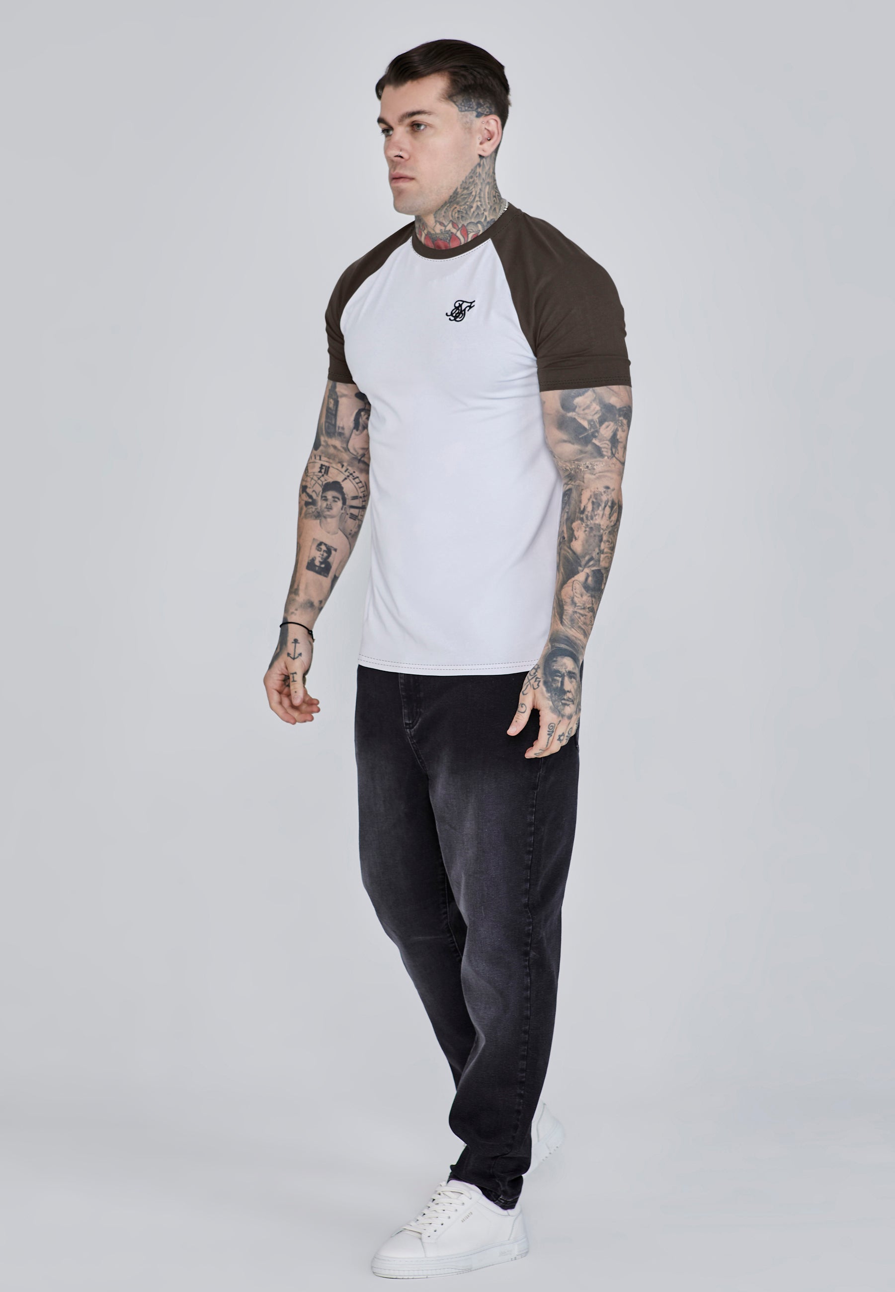 Raglan T-Shirt in White-Brown T-Shirts SikSilk