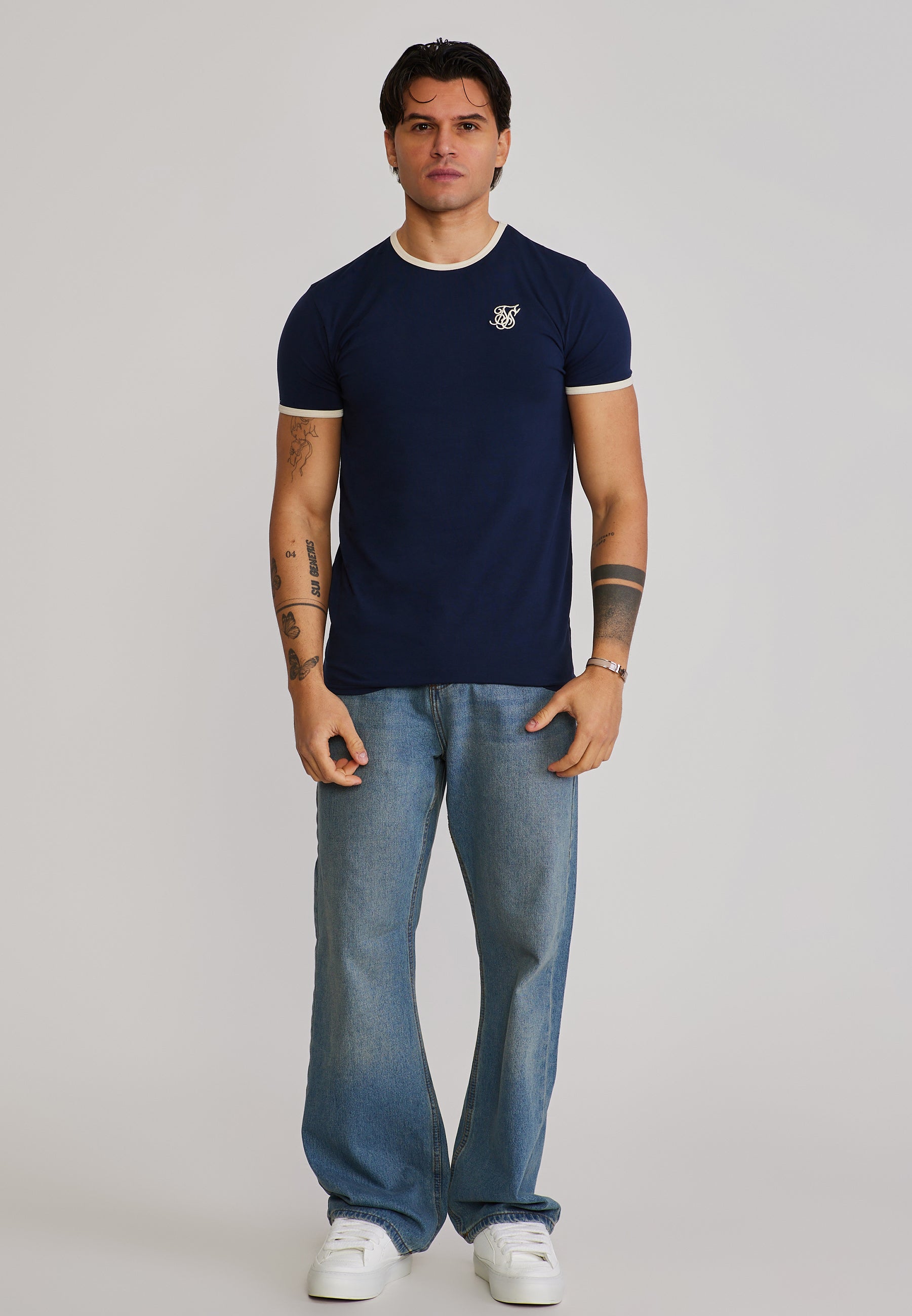 Ringer T-Shirt in Navy-Ecru T-Shirts SikSilk