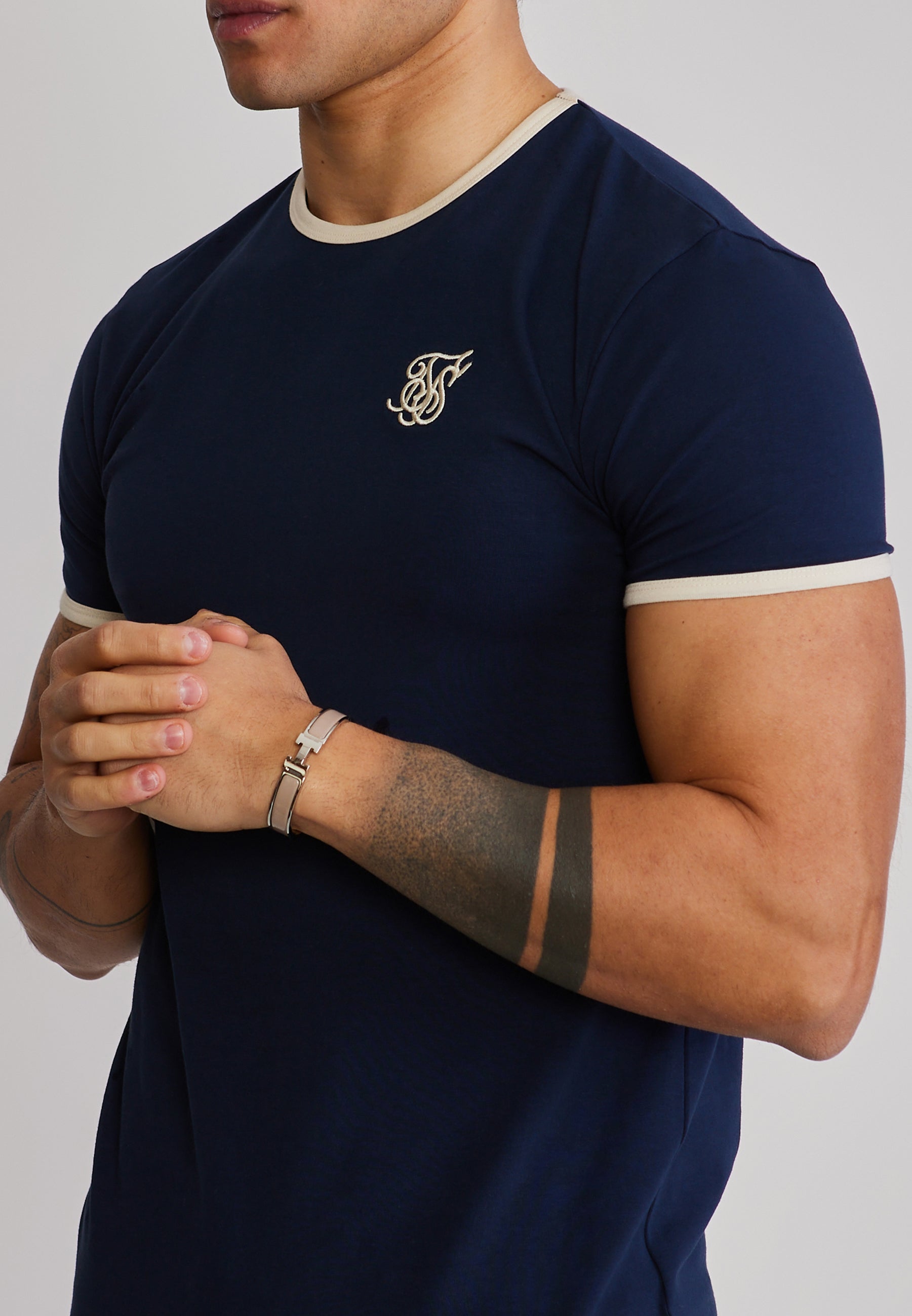 Ringer T-Shirt in Navy-Ecru T-Shirts SikSilk