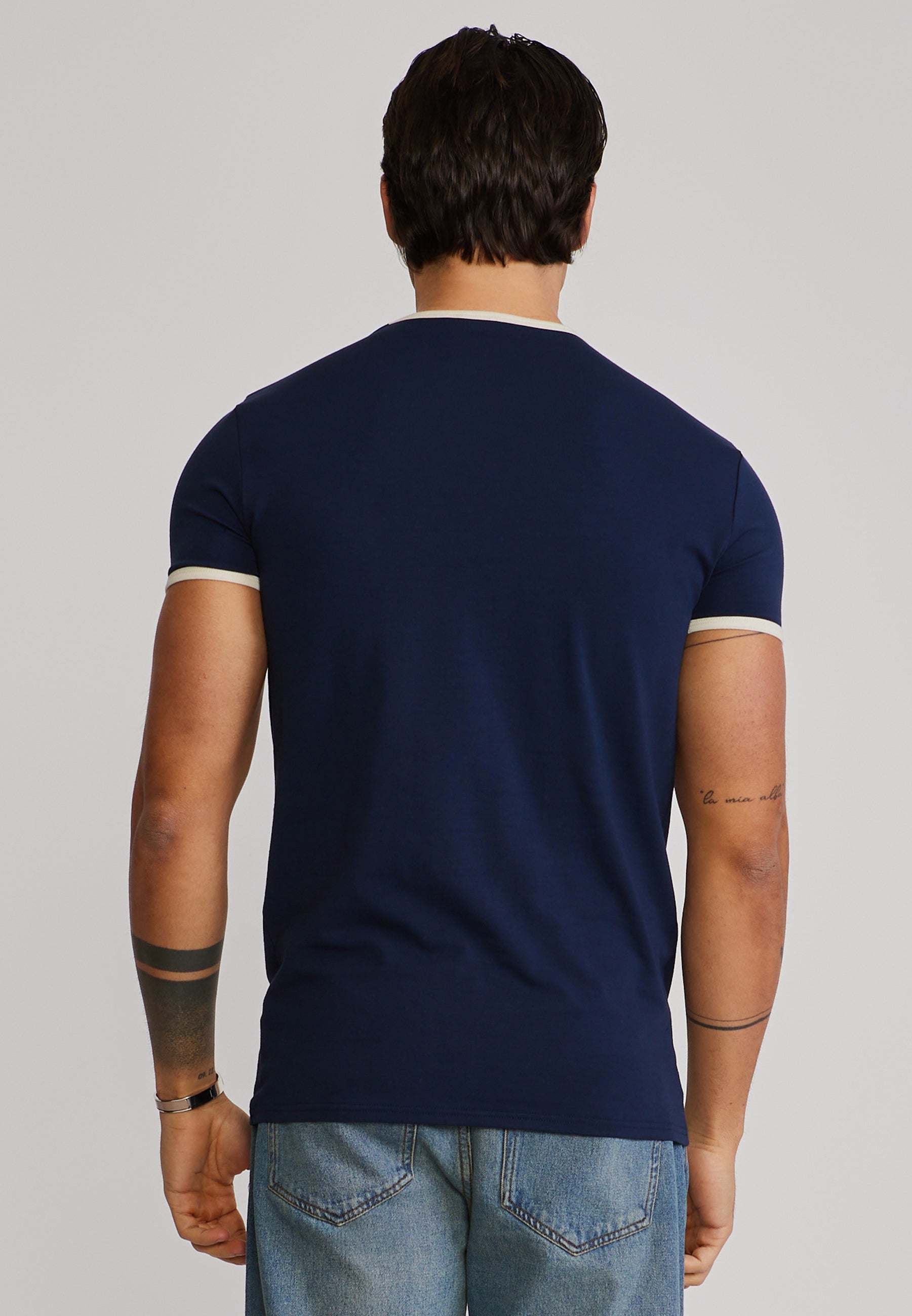 Ringer T-Shirt in Navy-Ecru T-Shirts SikSilk