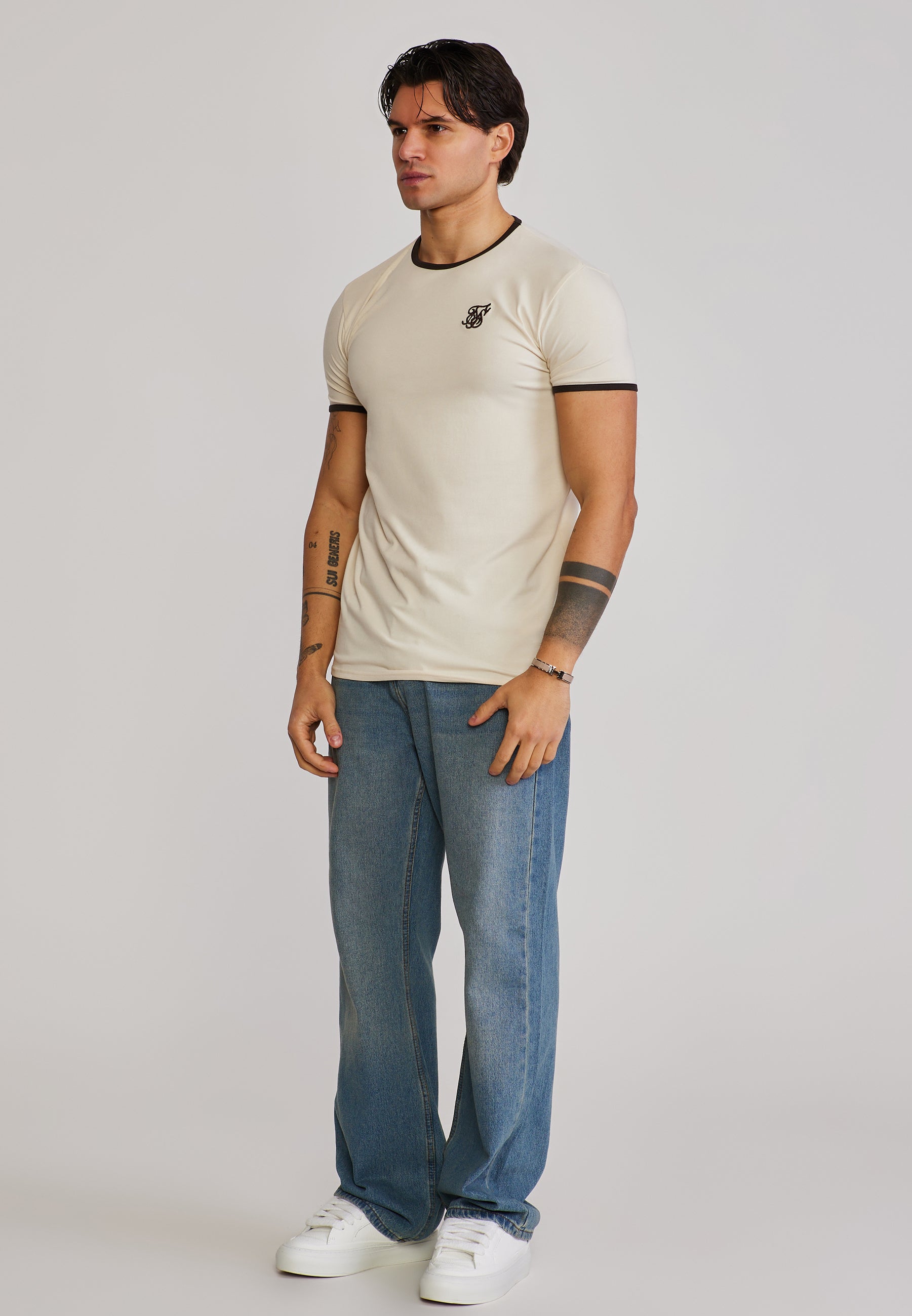Ringer T-Shirt in Ecru-Brown T-Shirts SikSilk
