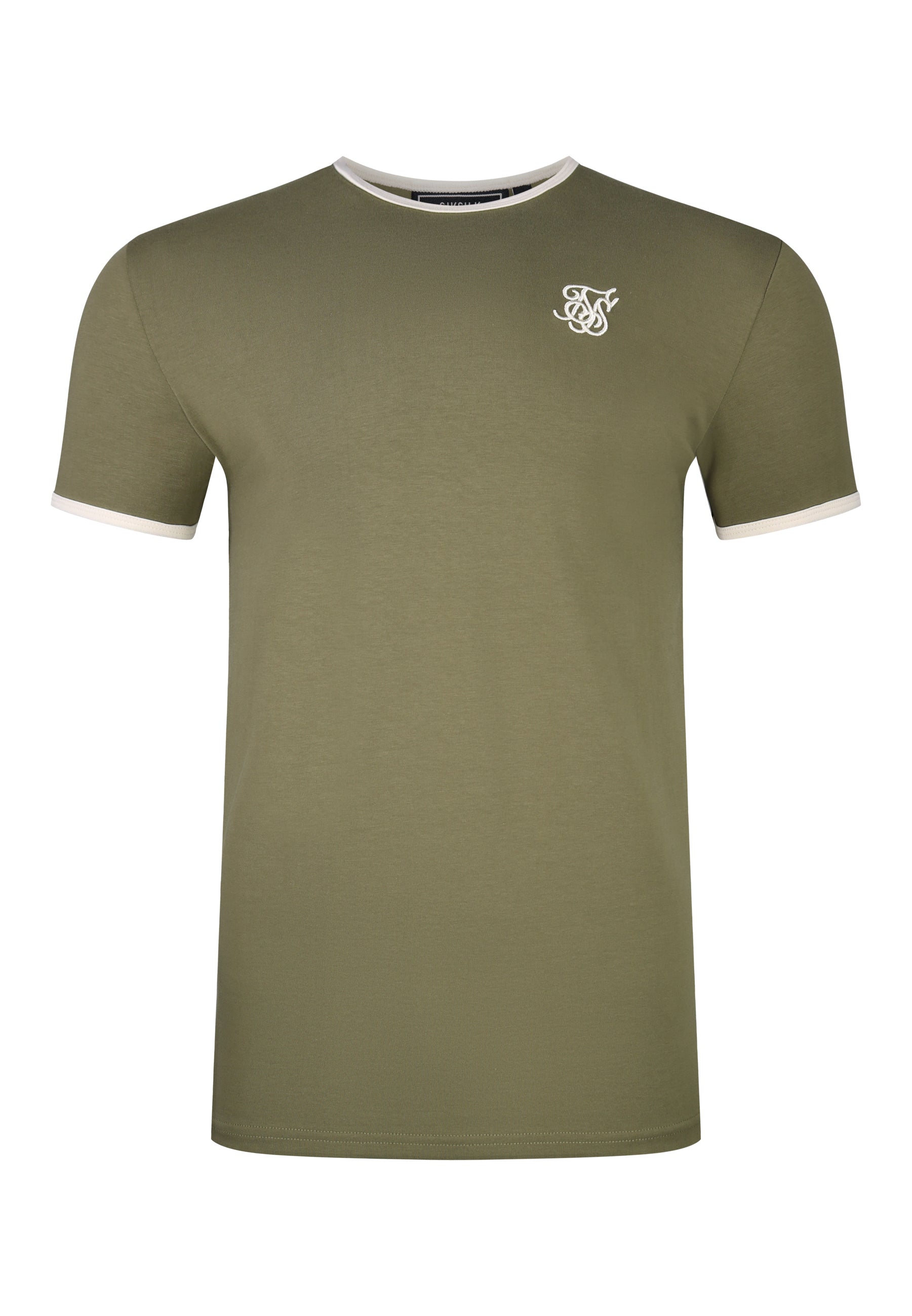 Ringer T-Shirt in Khaki Green-Ecru T-Shirts SikSilk