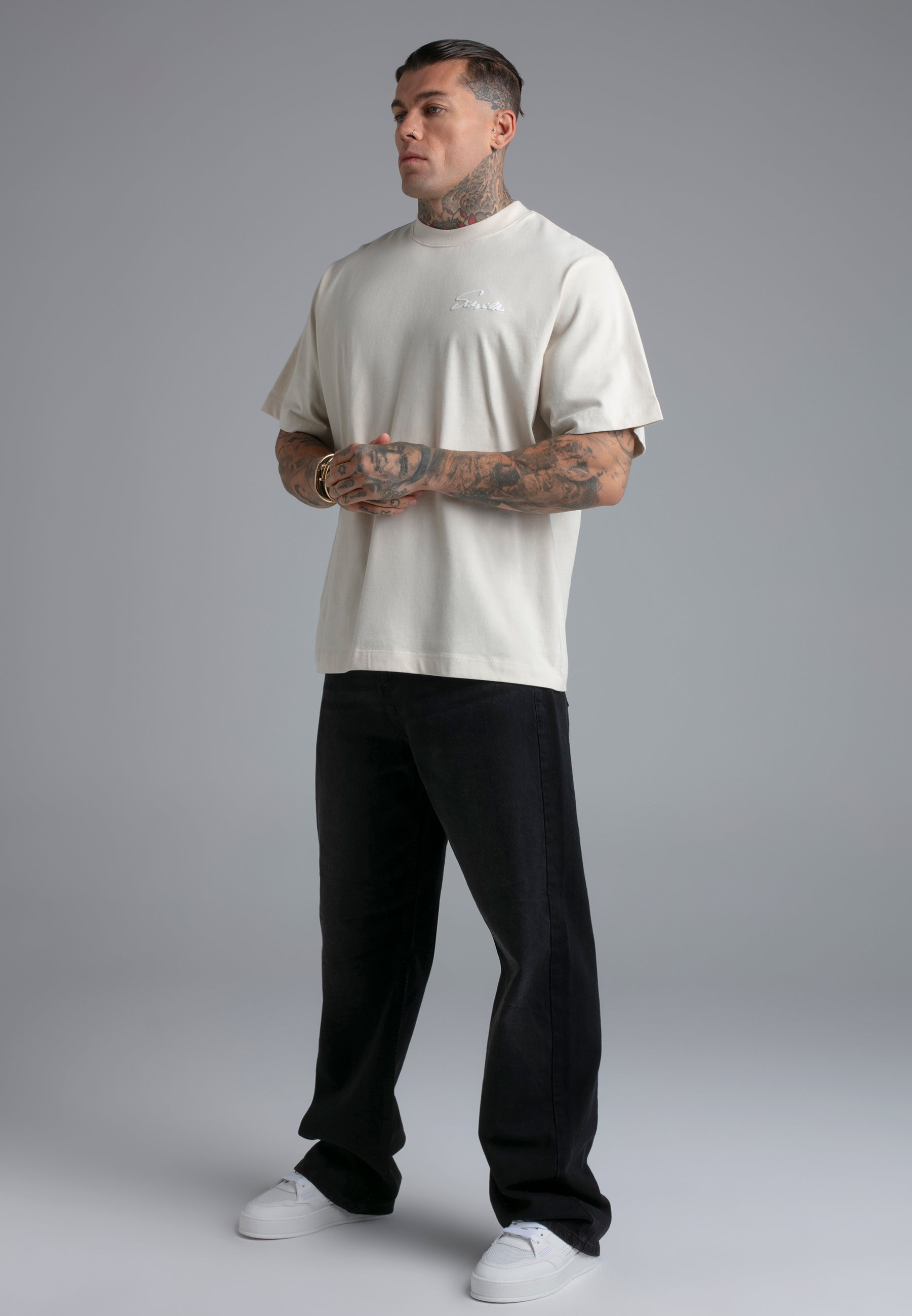 Script T-Shirt in Ecru T-Shirts SikSilk